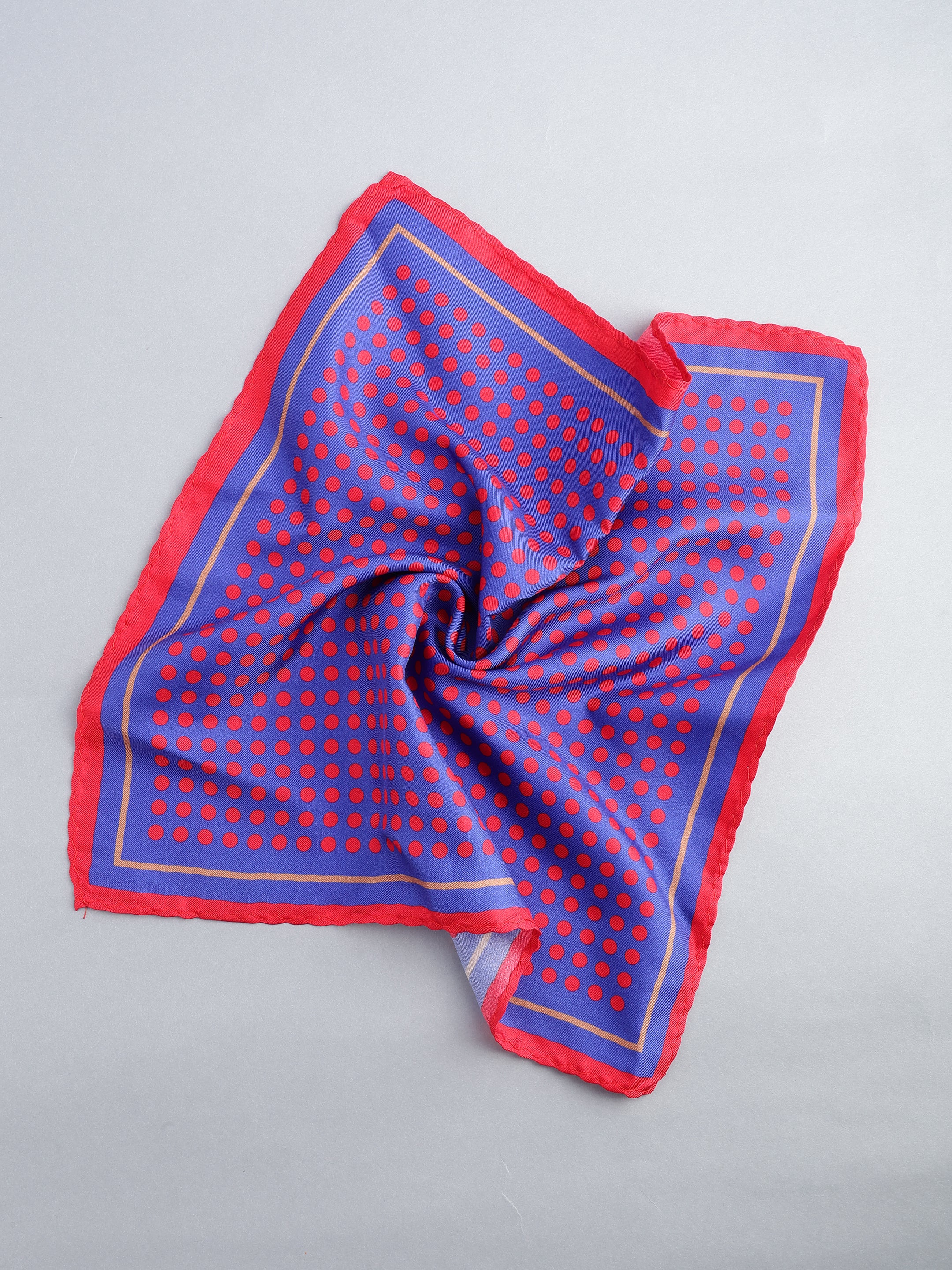 Cobalt & Crimson Polka Dot Silk Pocket Square