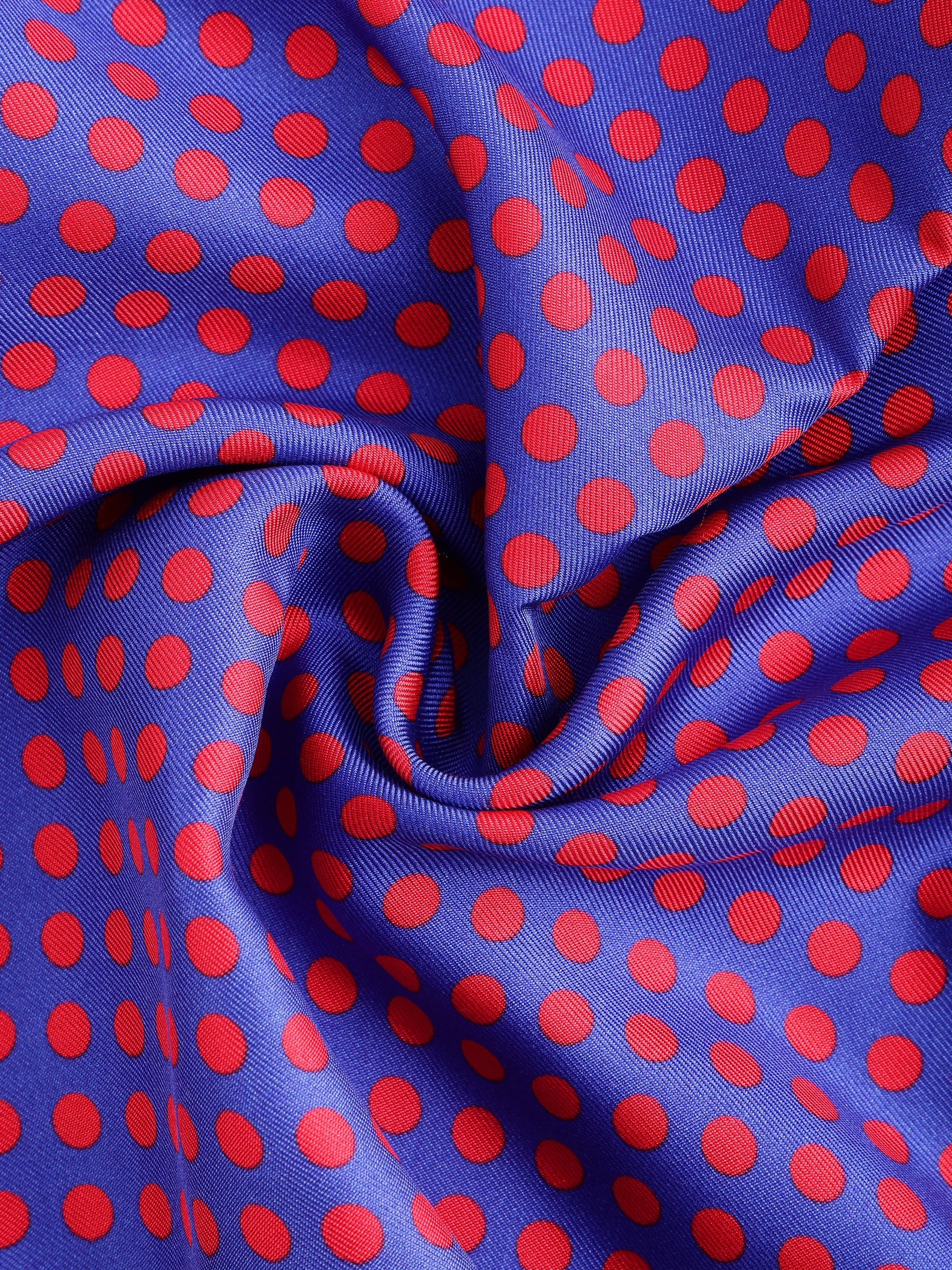 Cobalt & Crimson Polka Dot Silk Pocket Square
