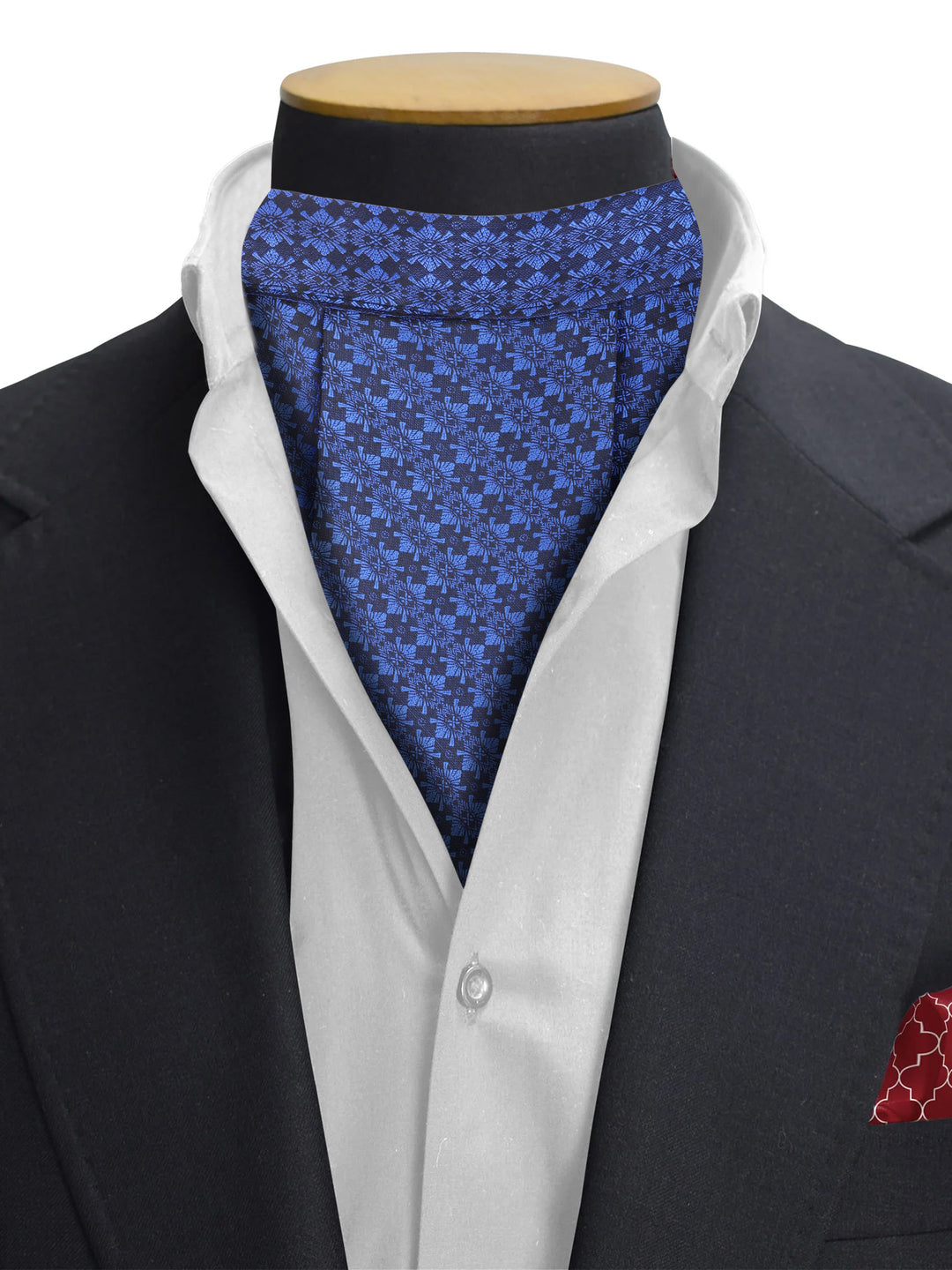 Blue Floral Pattern Cravat & Pocket Square Set