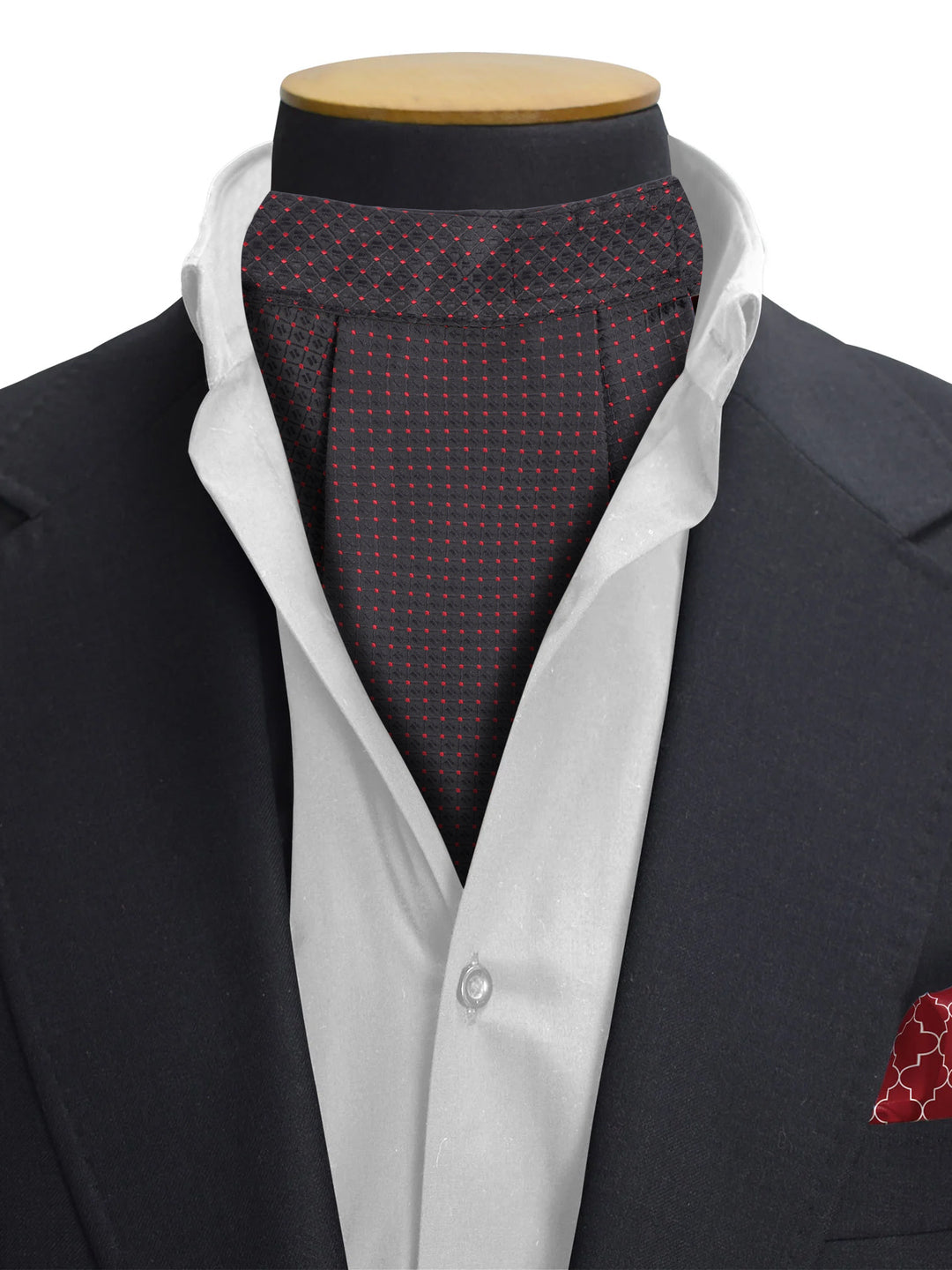 Black & Maroon Dotted Pattern Cravat & Pocket Square Set