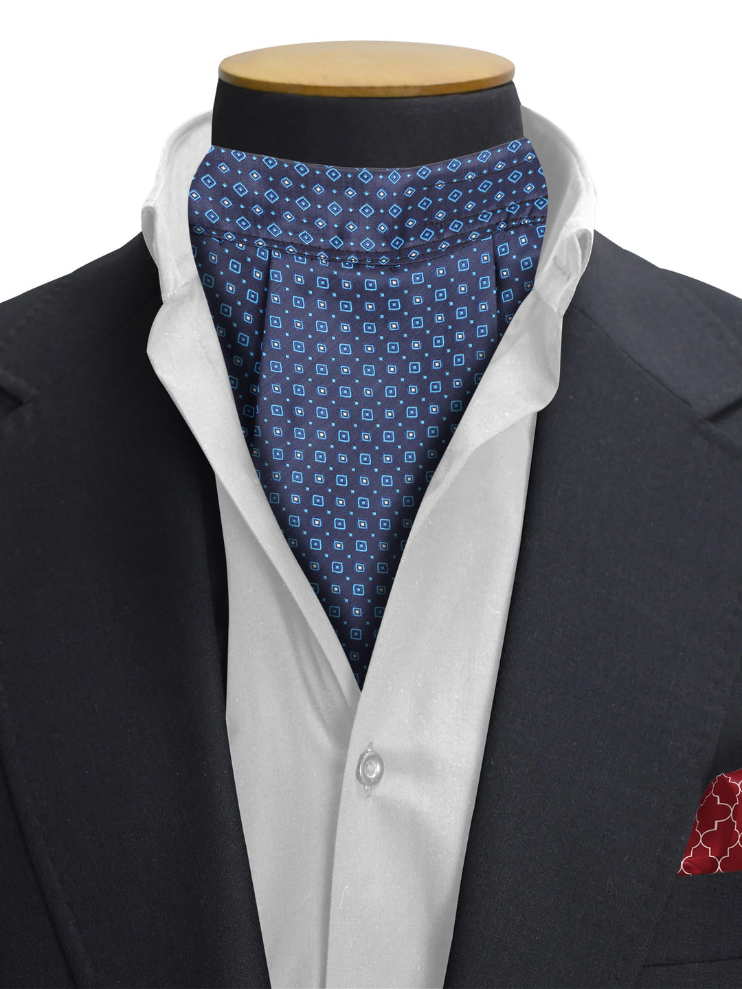Blue Geometric Patterned Cravat & Pocket Square Set