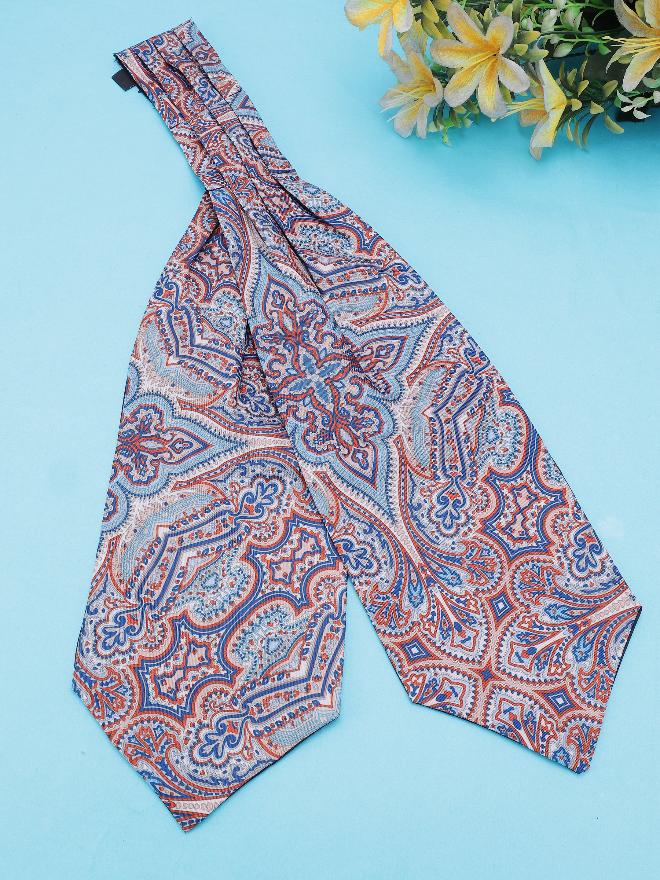 Blue & Orange Paisley Cravat & Pocket Square Set