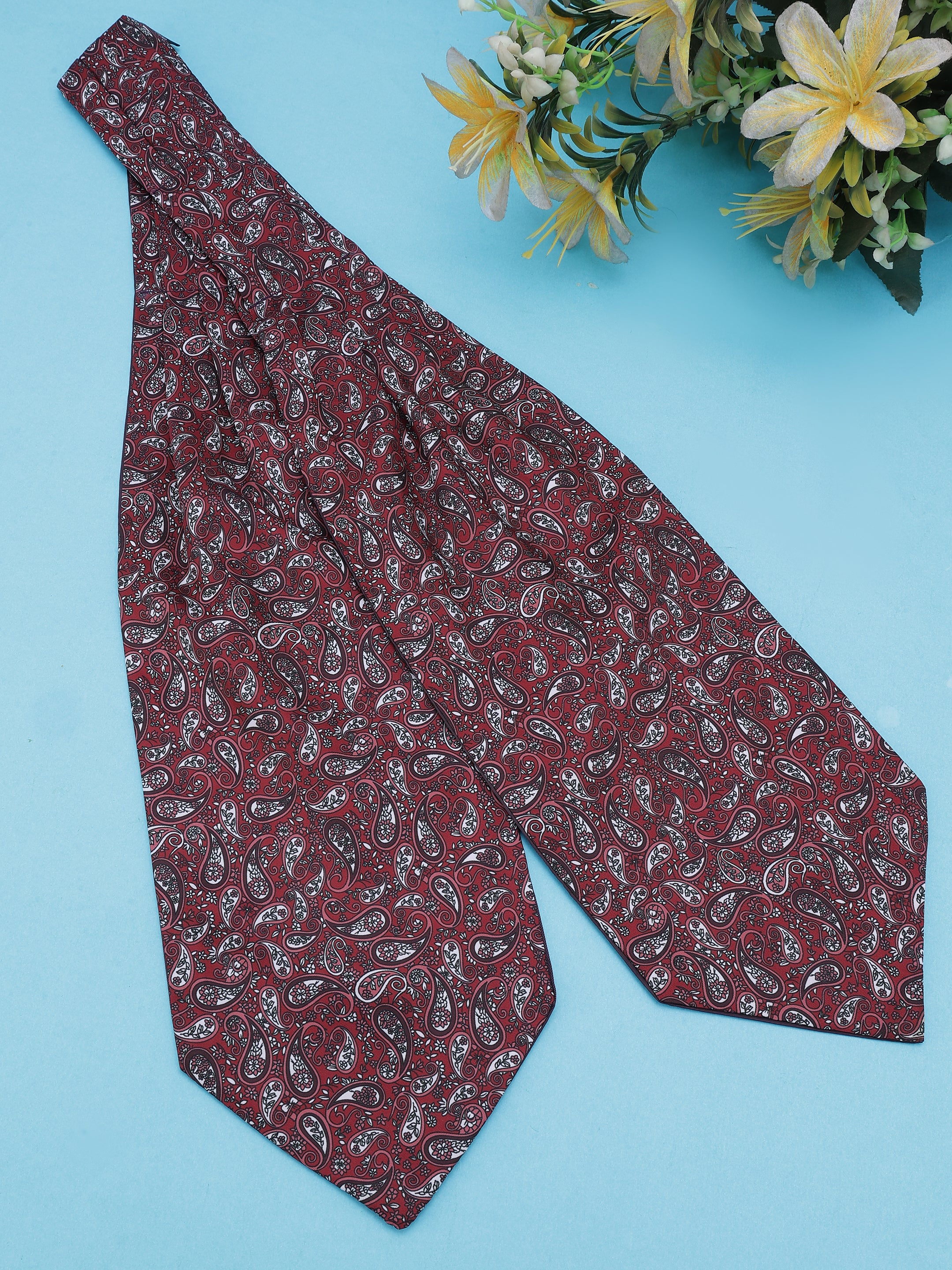 Maroon & Grey Paisley Cravat & Pocket Square Set