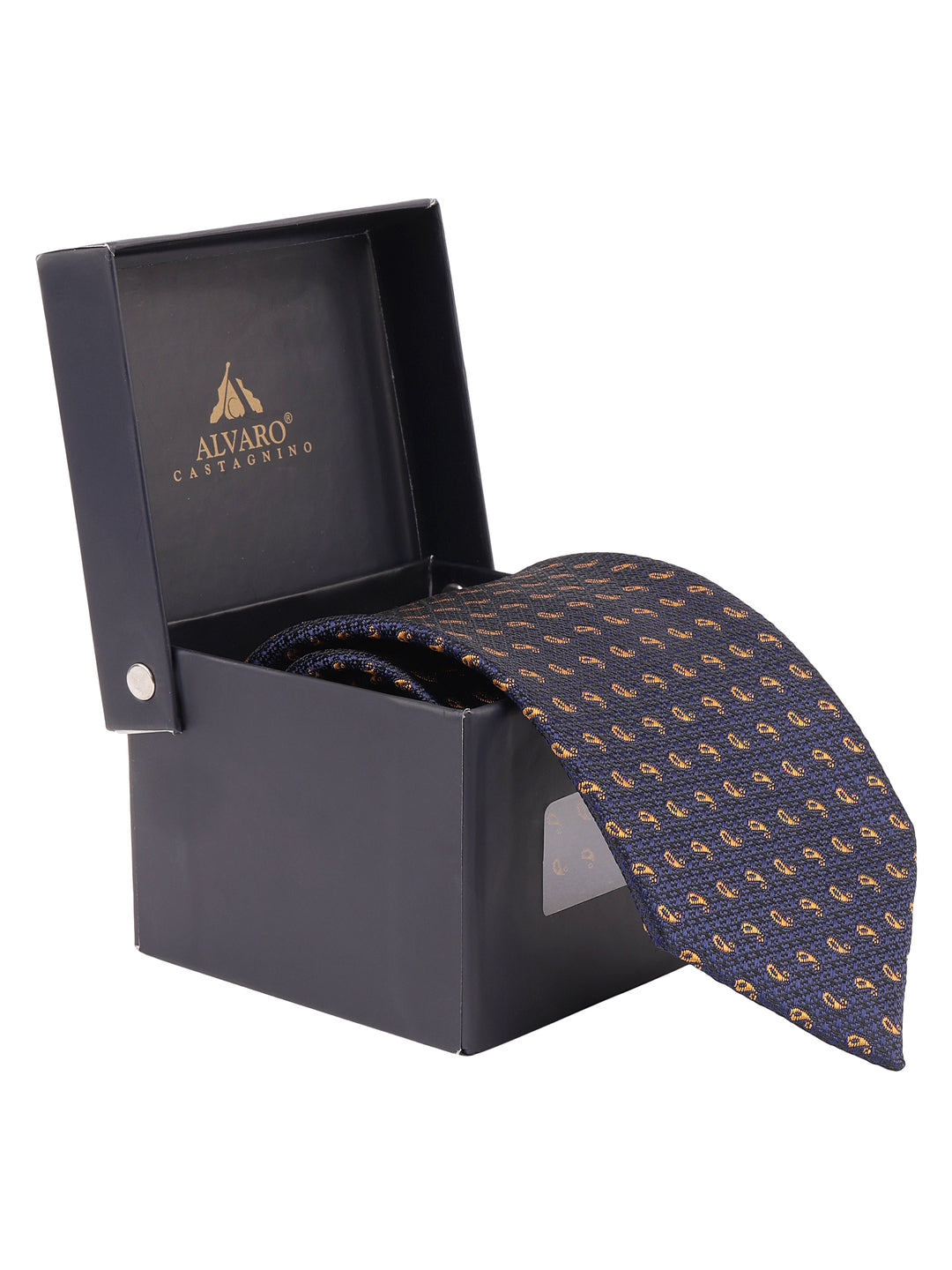 Classic Navy Blue & Gold Paisley Patterned Formal Necktie