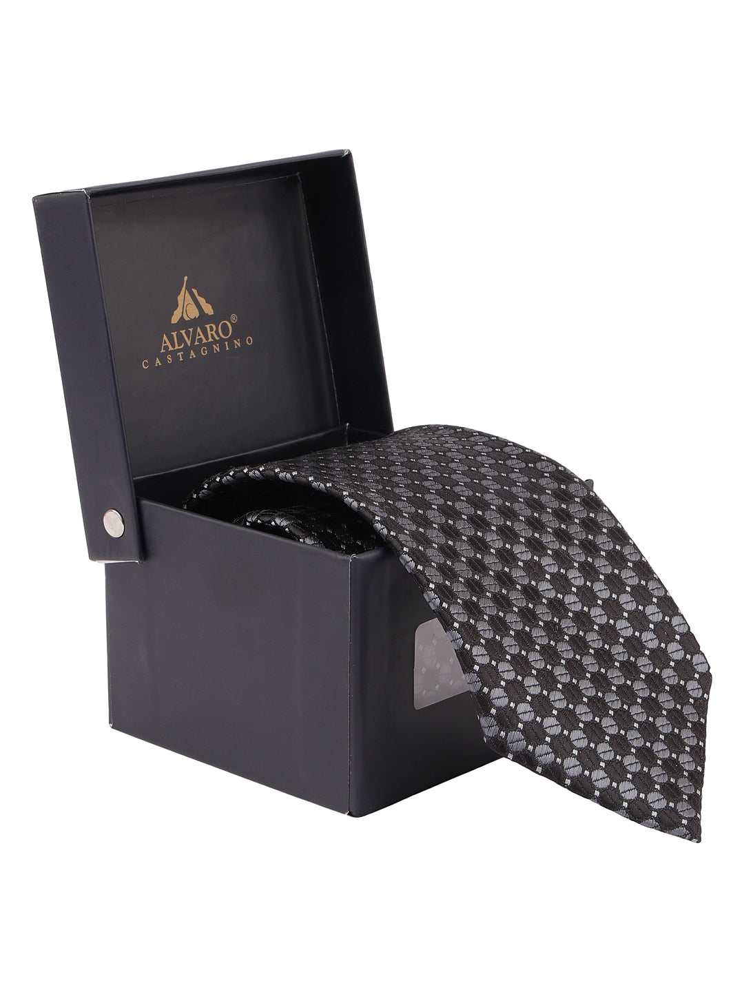 Classic Black & Grey Geometric Textured Formal Necktie