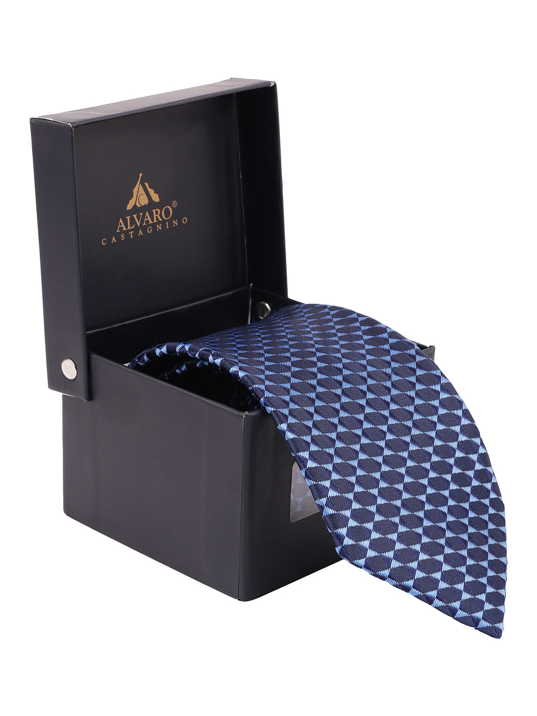 Navy Blue Geometric Patterned Formal Necktie
