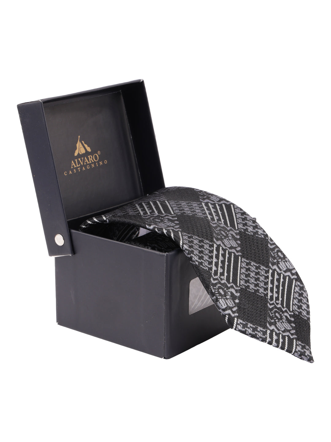 Black & Grey Geometric Check Formal Necktie