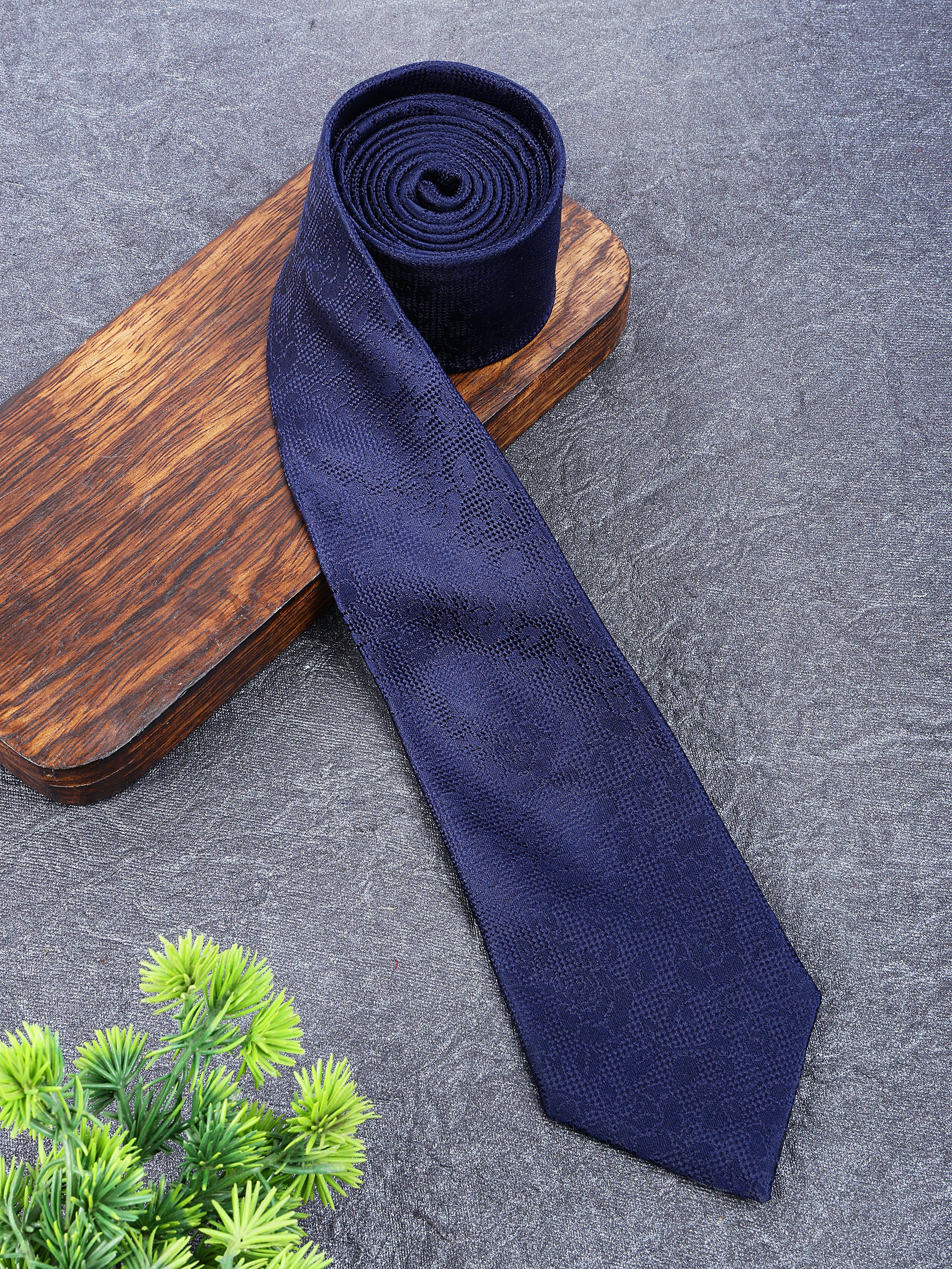 Navy Blue Florals Silk Necktie