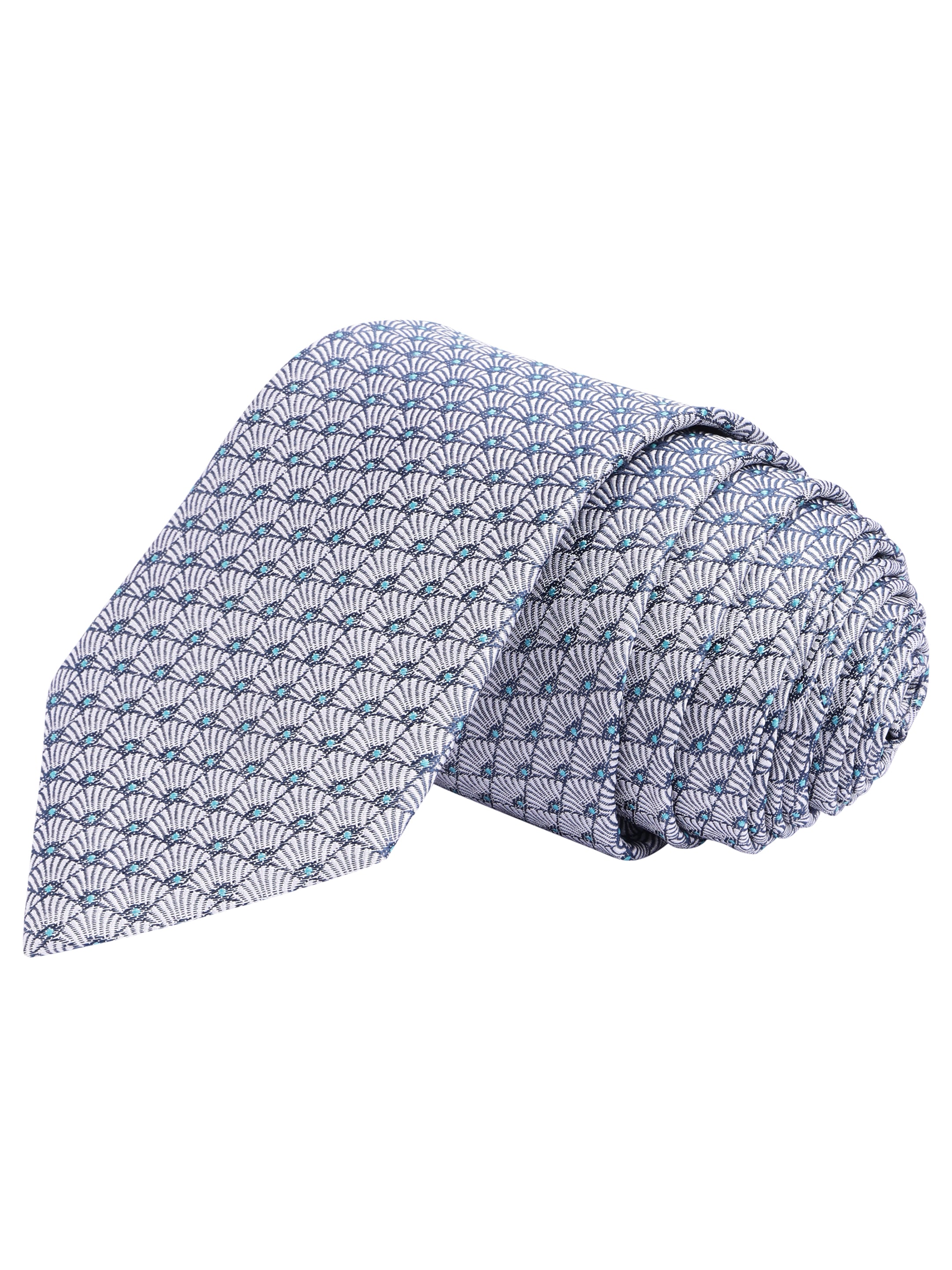 Grey & Blue Geometric Woven Silk Necktie