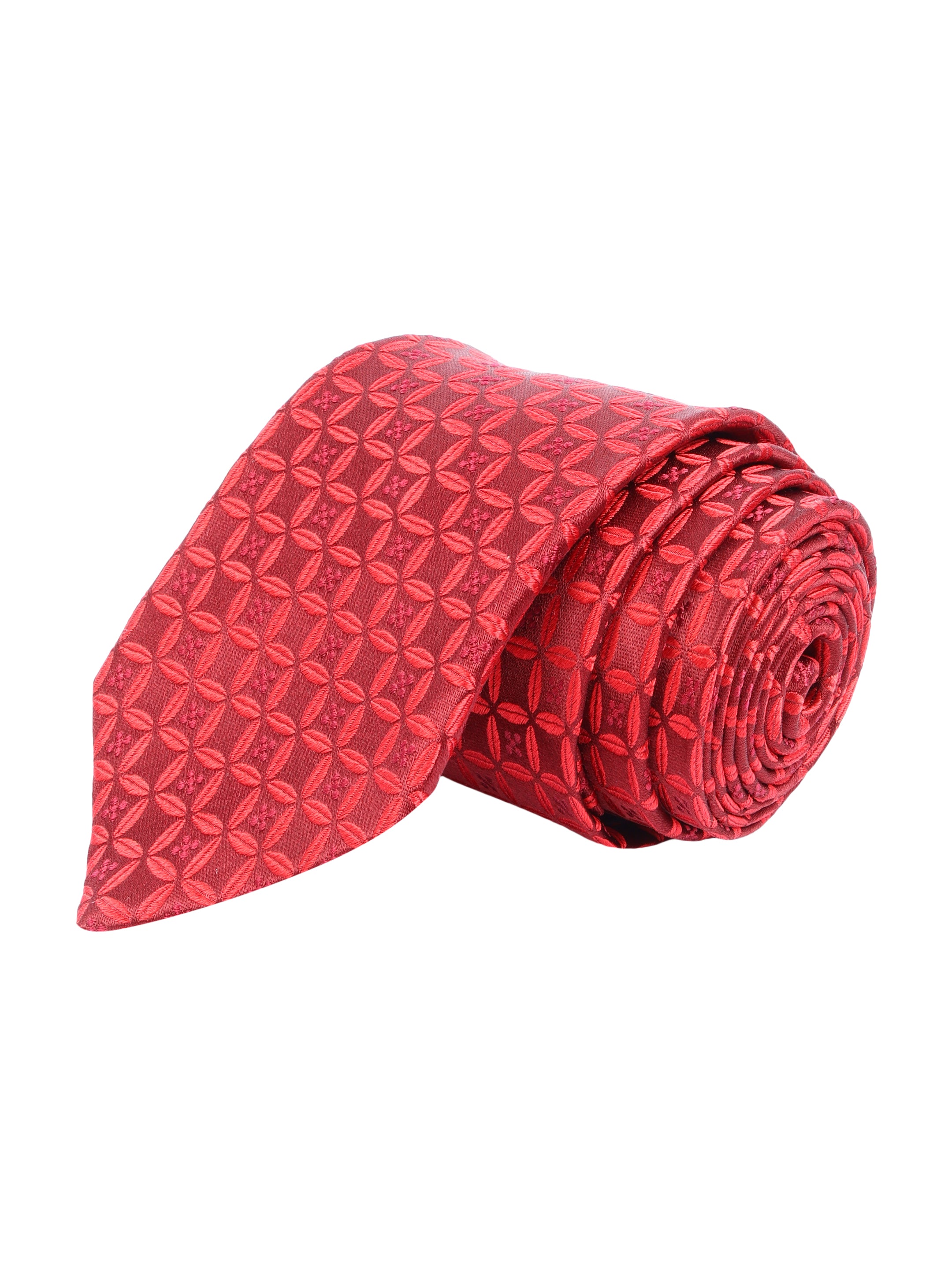Red Geometric Woven Silk Necktie