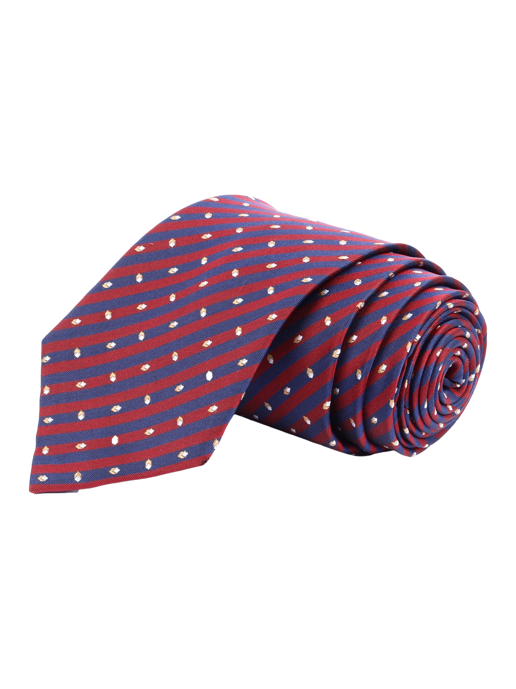 Navy Blue & Maroon Striped Silk Necktie