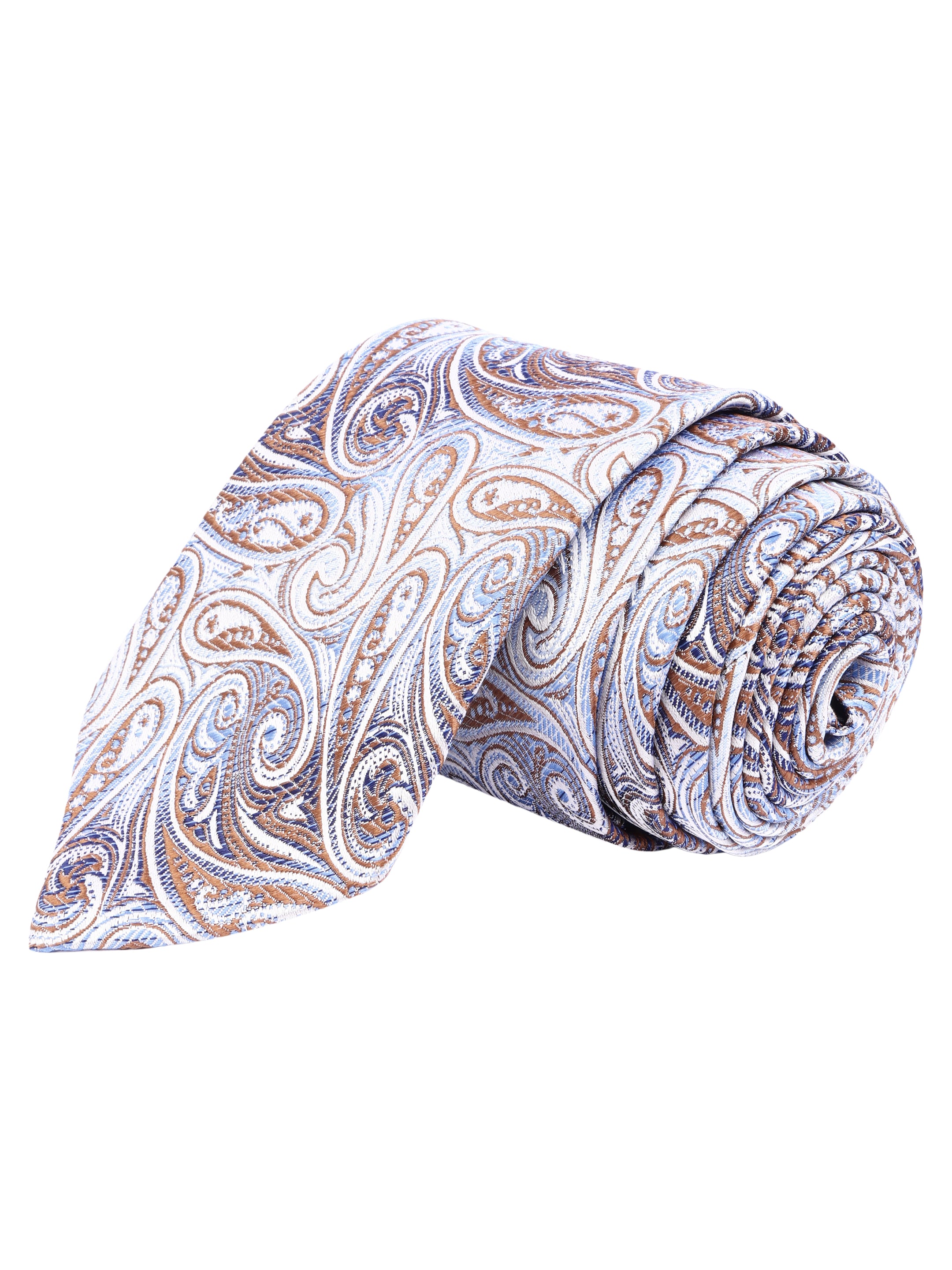 Beige & Brown Paisley Woven Silk Necktie