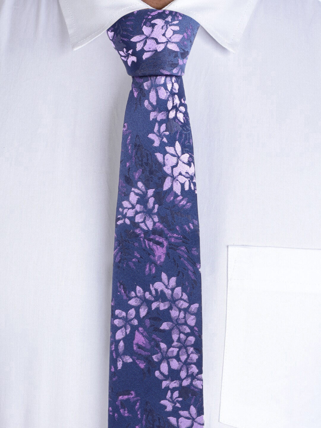 Floral Navy Blue Silk Necktie