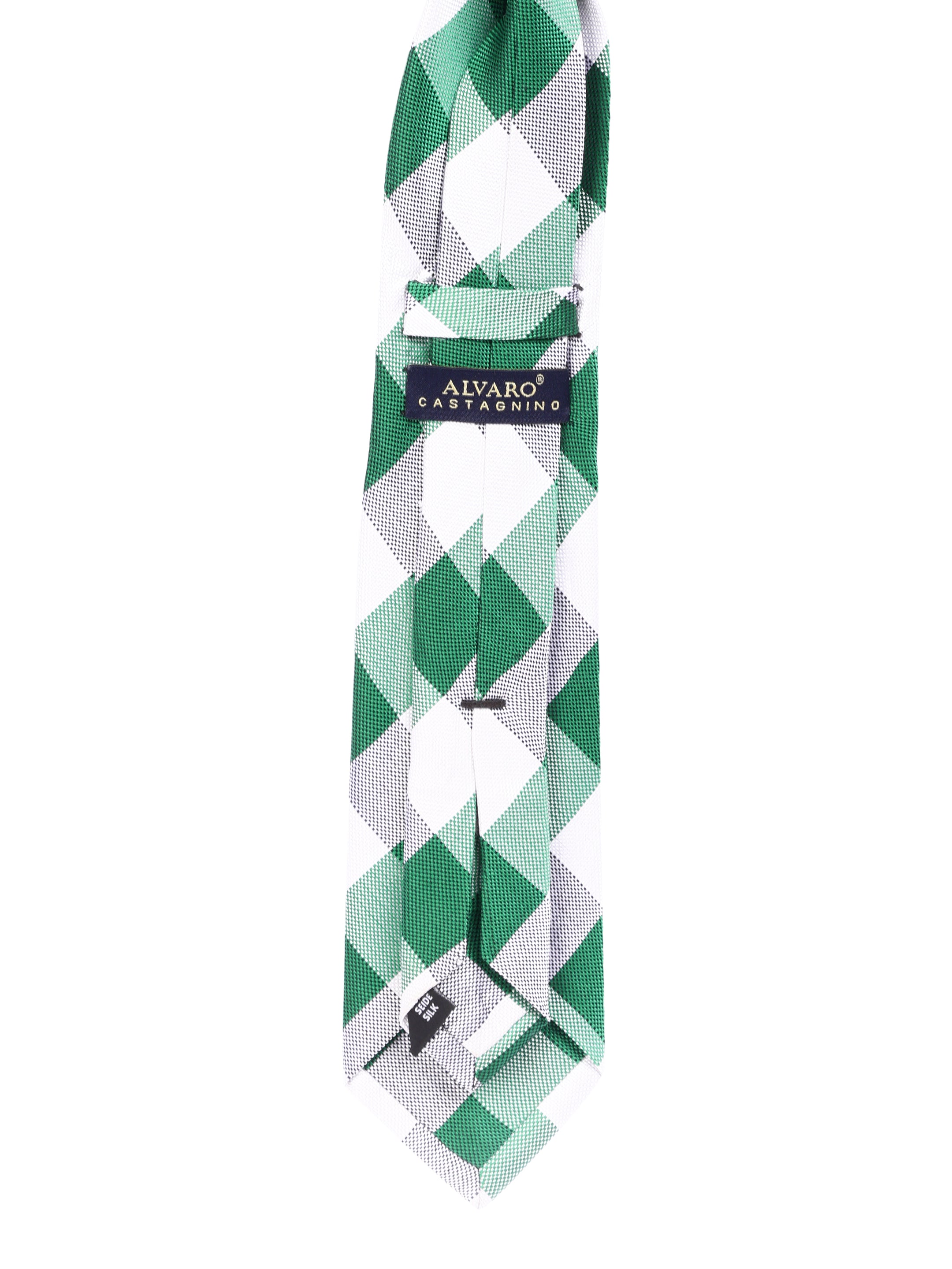Checked Green & White Silk Necktie