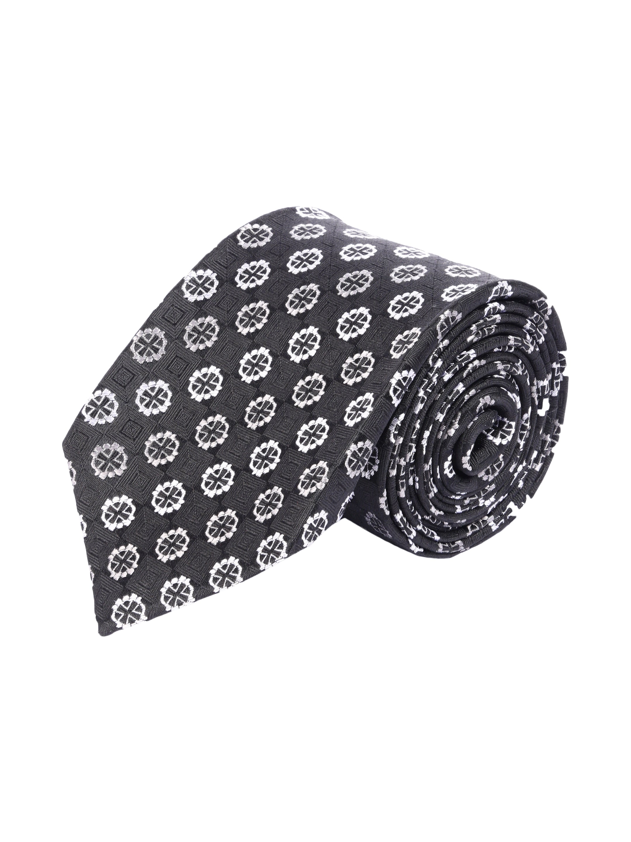Geometric Black & Grey Silk Necktie