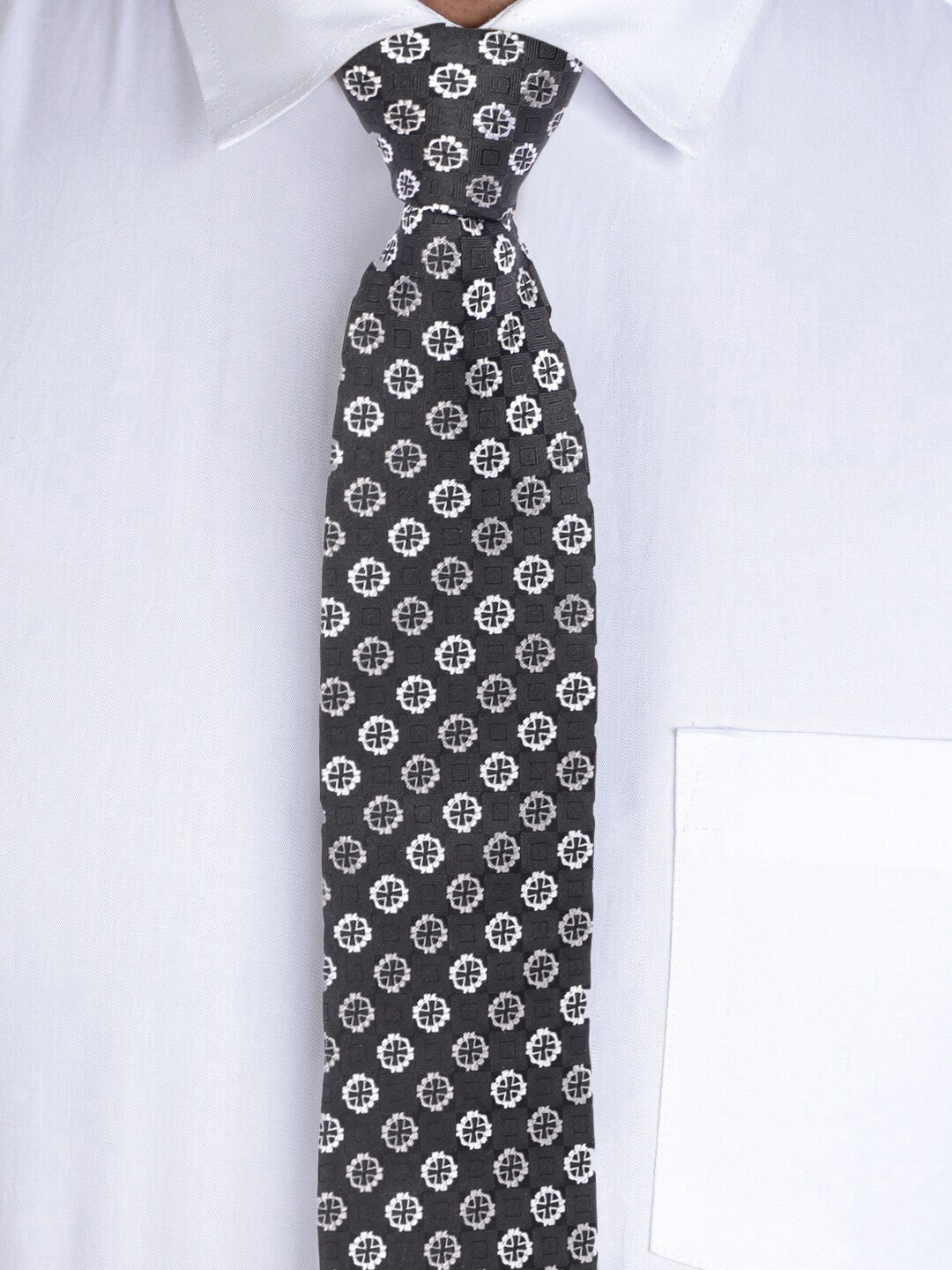 Geometric Black & Grey Silk Necktie