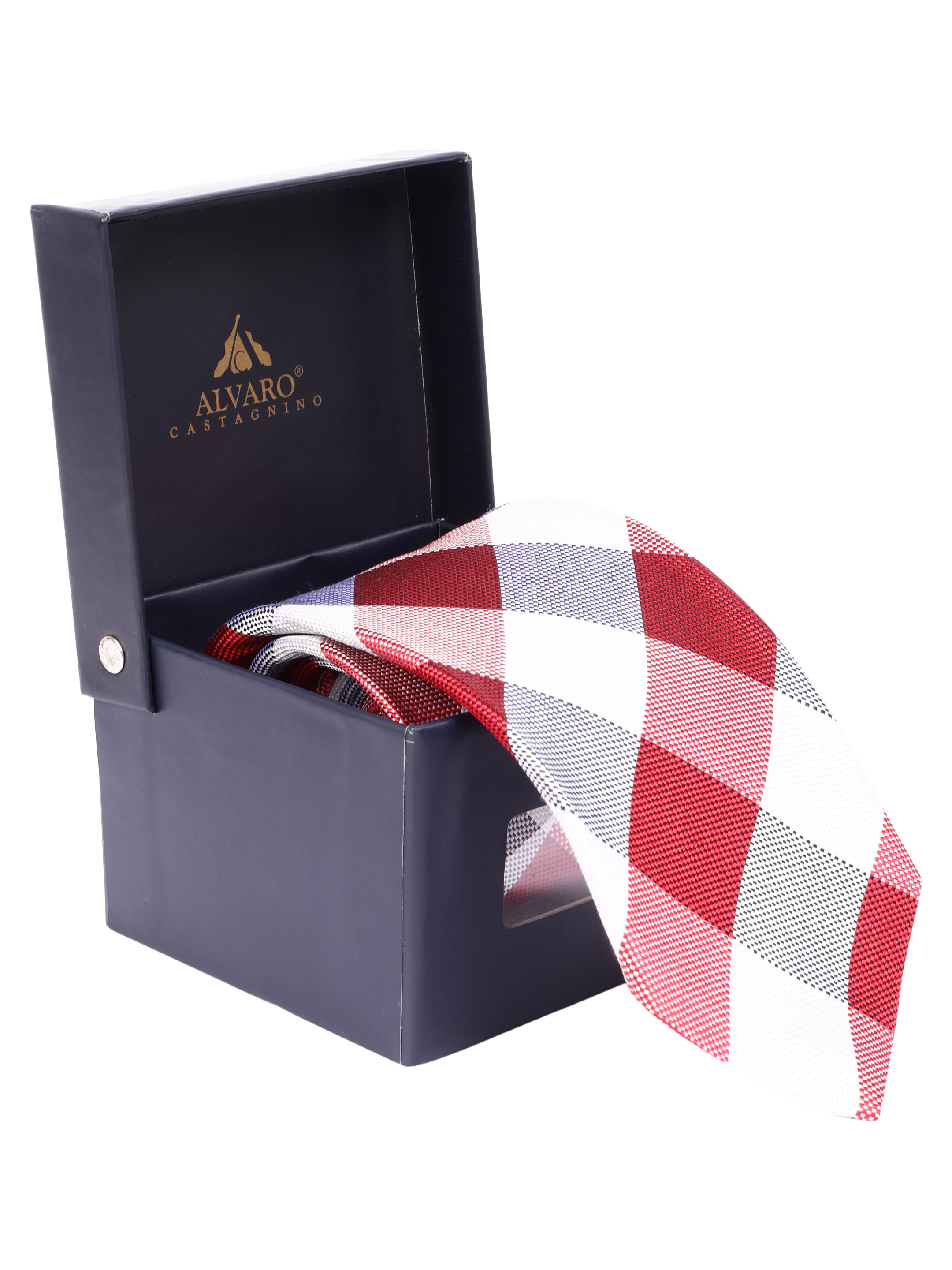 Checked Red & White Silk Necktie