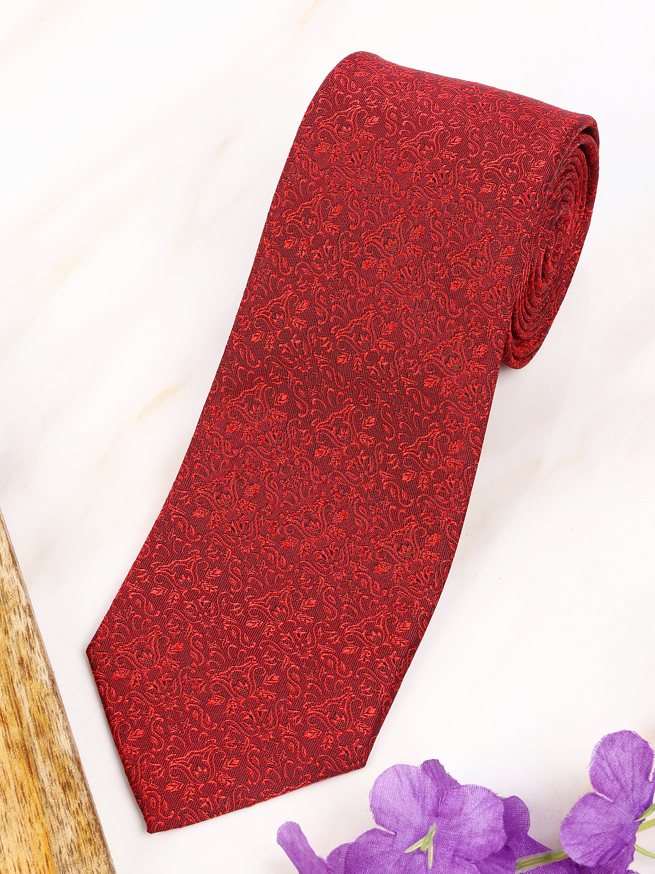 Floral Red Silk Necktie