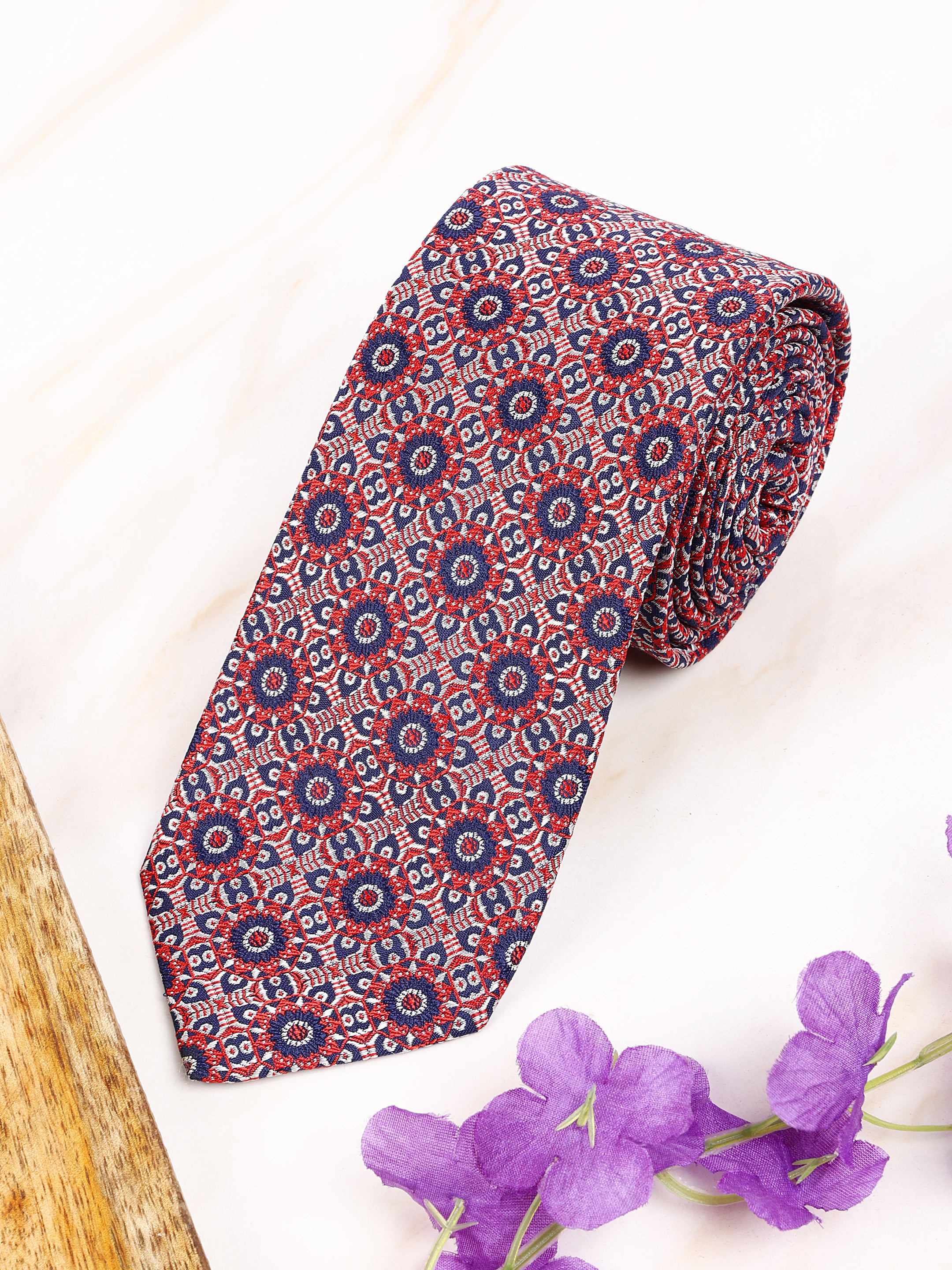 Geometric Orange Silk Necktie