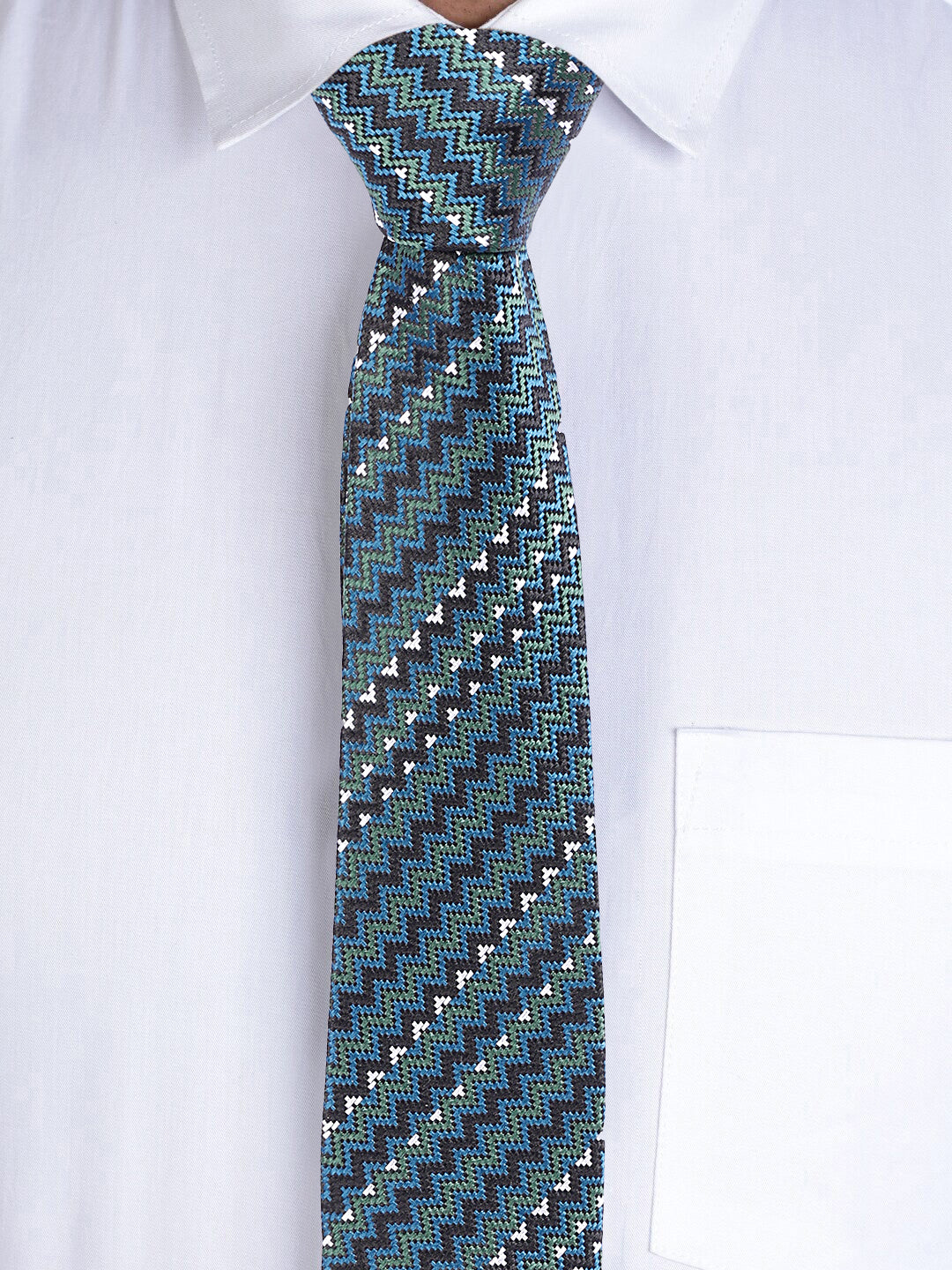 Geometric Green Silk Necktie