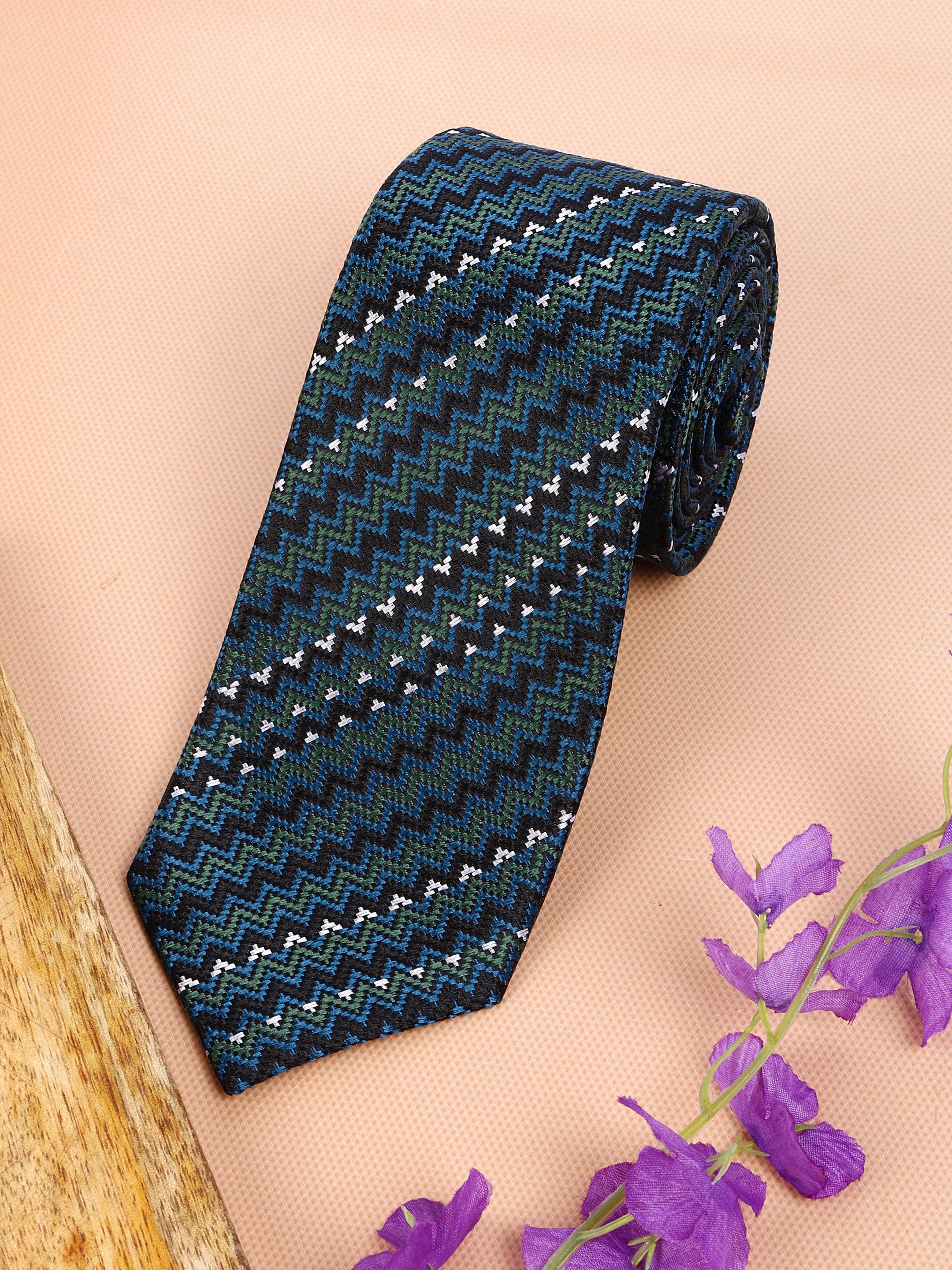 Geometric Green Silk Necktie