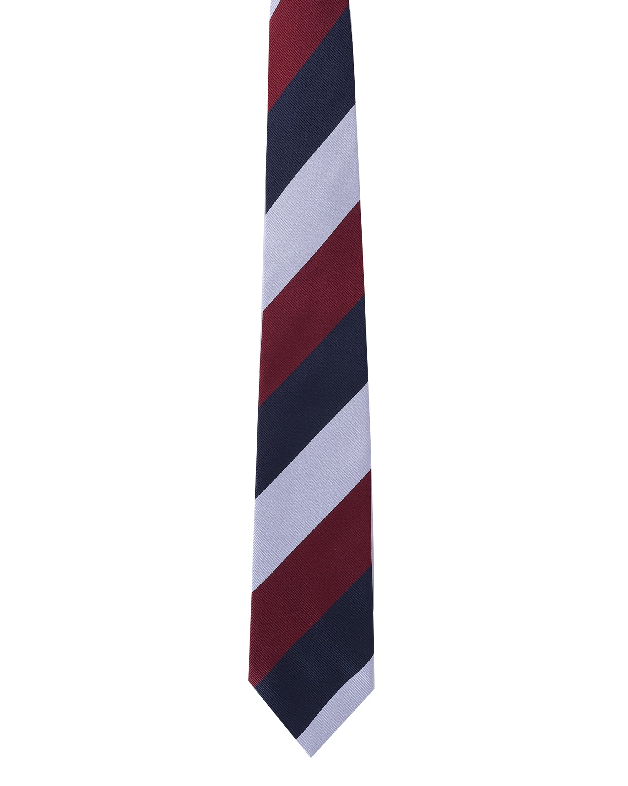 Maroon, Navy Blue & White Striped Necktie