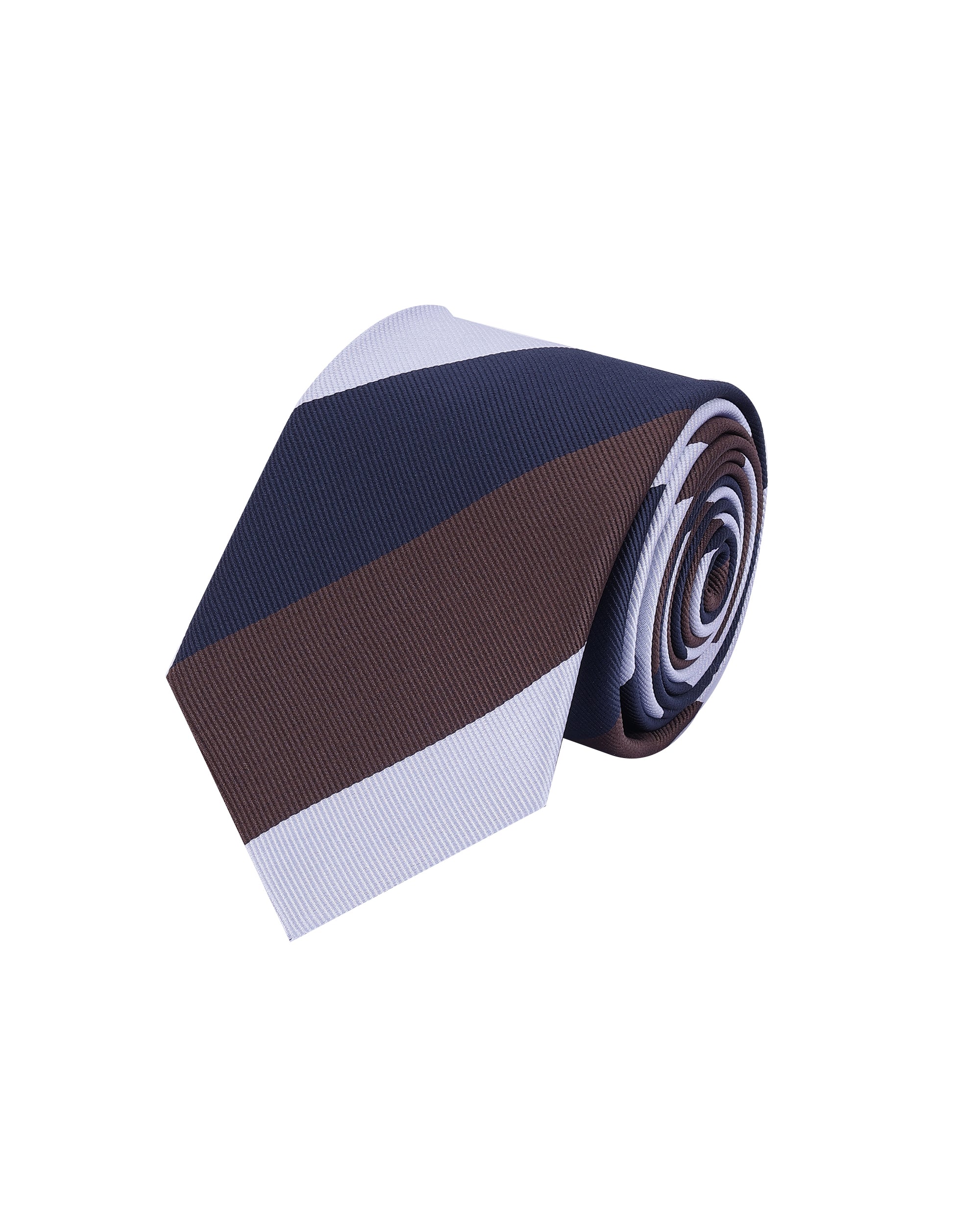 Navy Blue, Brown & White Striped Necktie