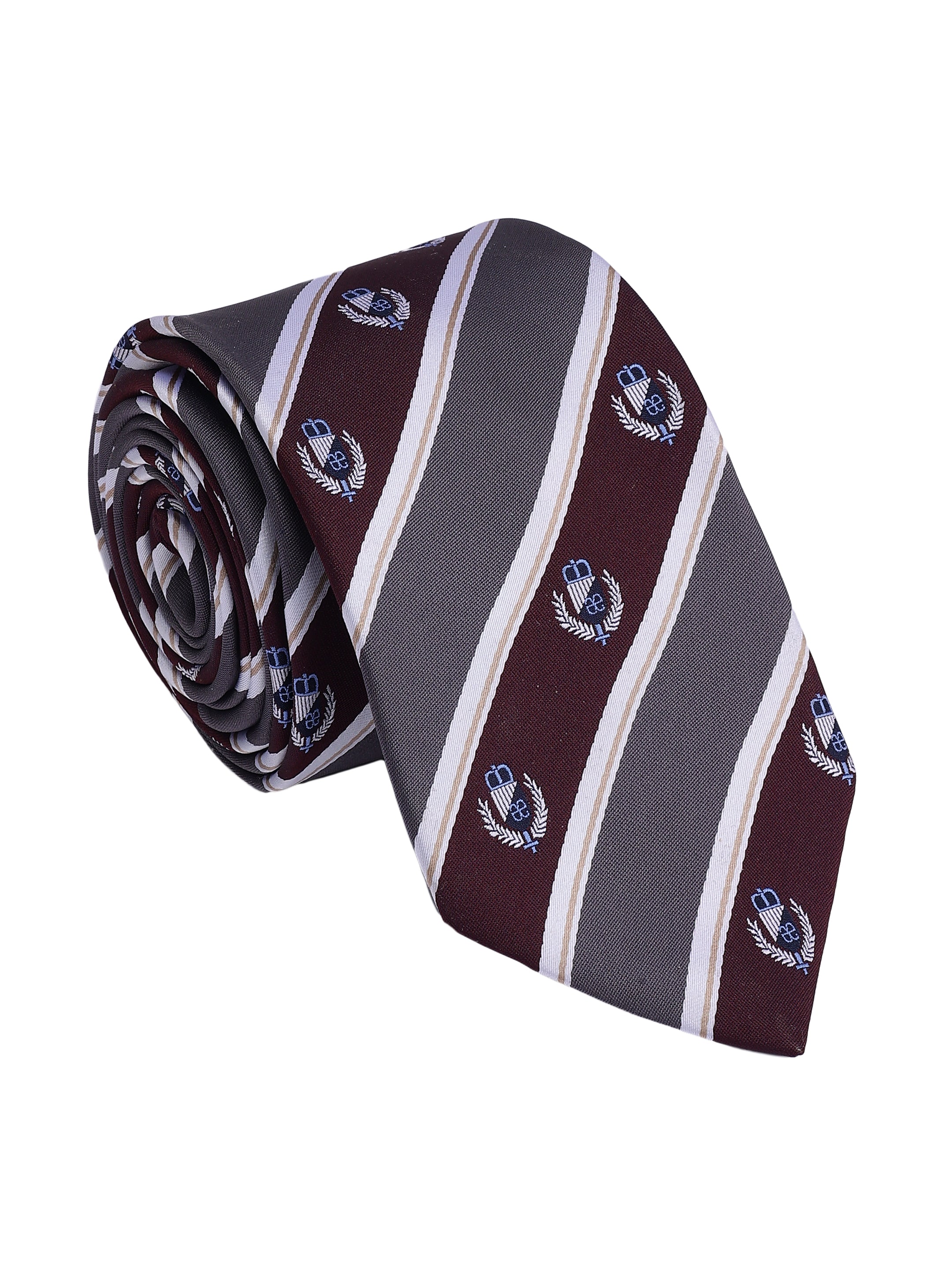 Grey & Burgundy Striped Woven Formal Necktie