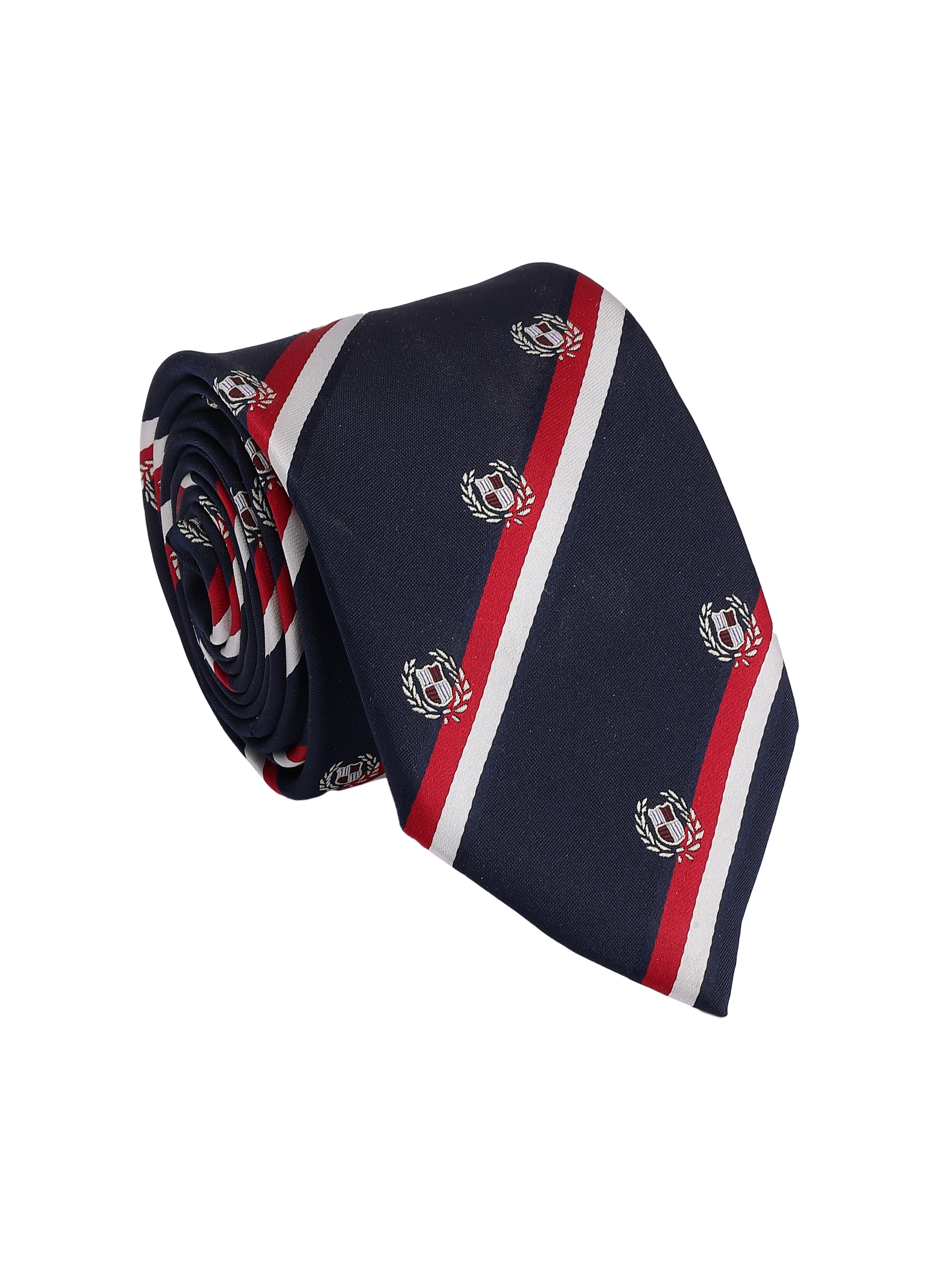 Navy Striped Tie with Red & White Bands