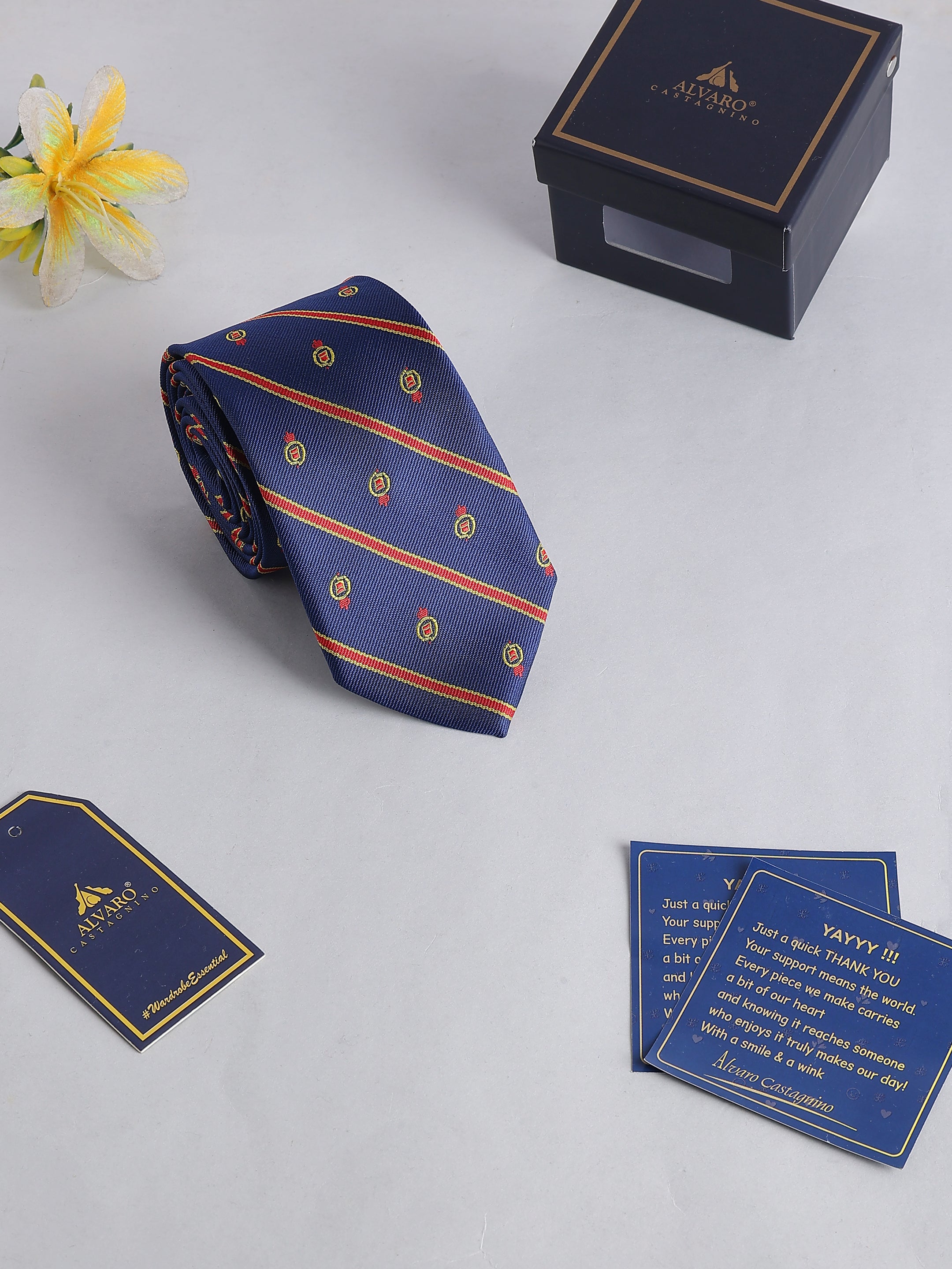 Blue Striped Circular Motif Necktie