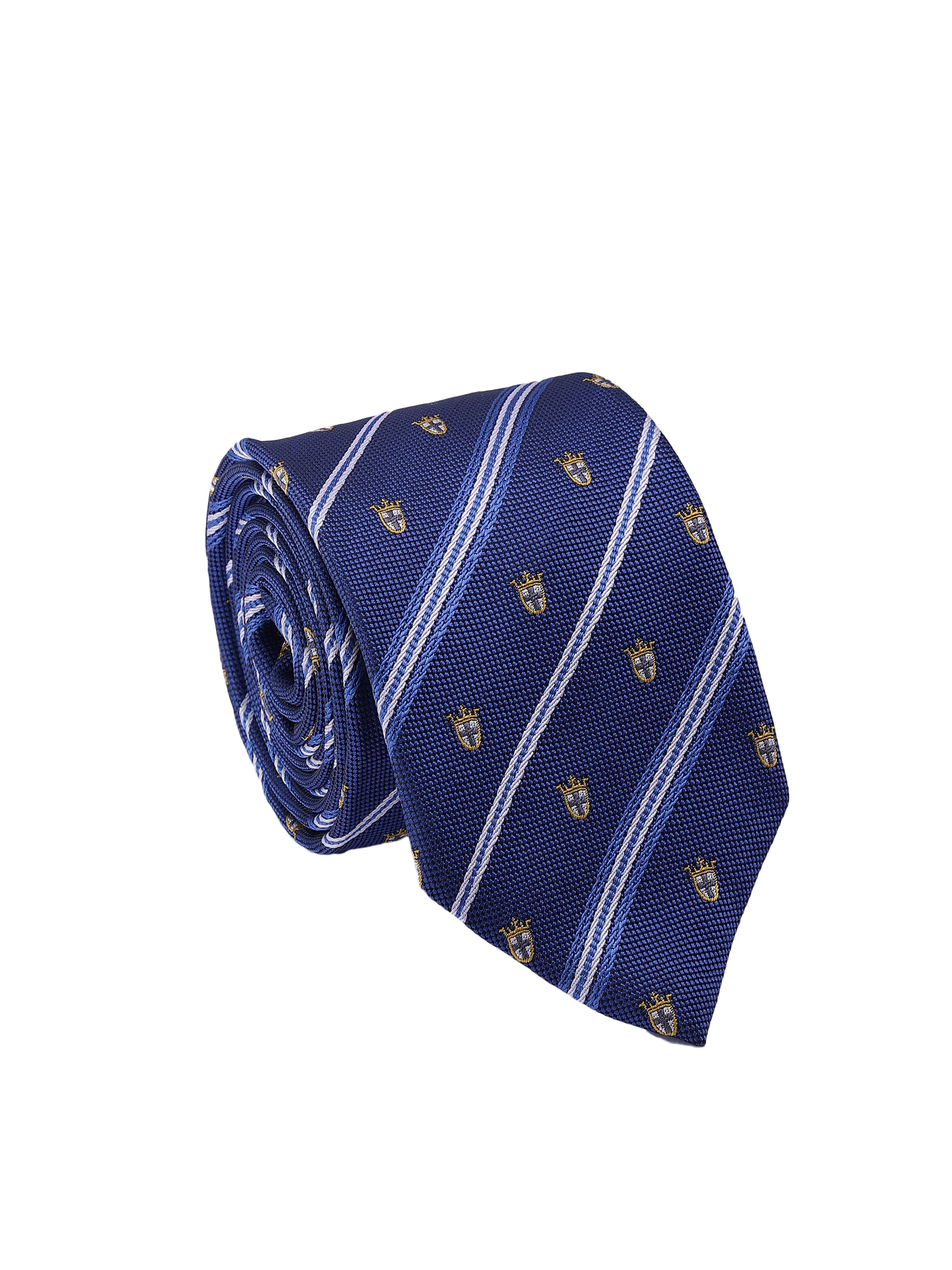 Blue Diagonal Striped Formal Tie With Motifs