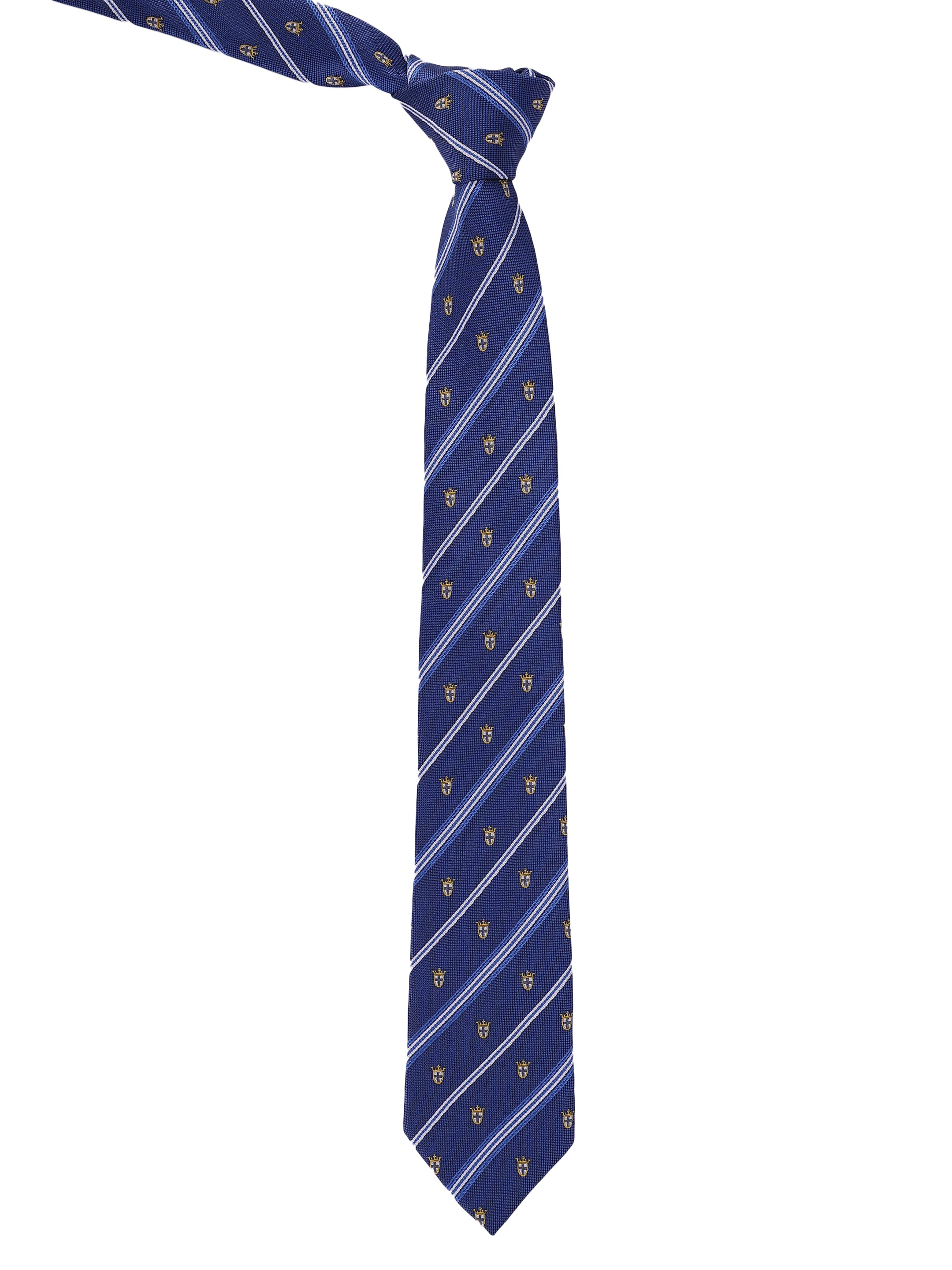 Blue Diagonal Striped Formal Tie With Motifs