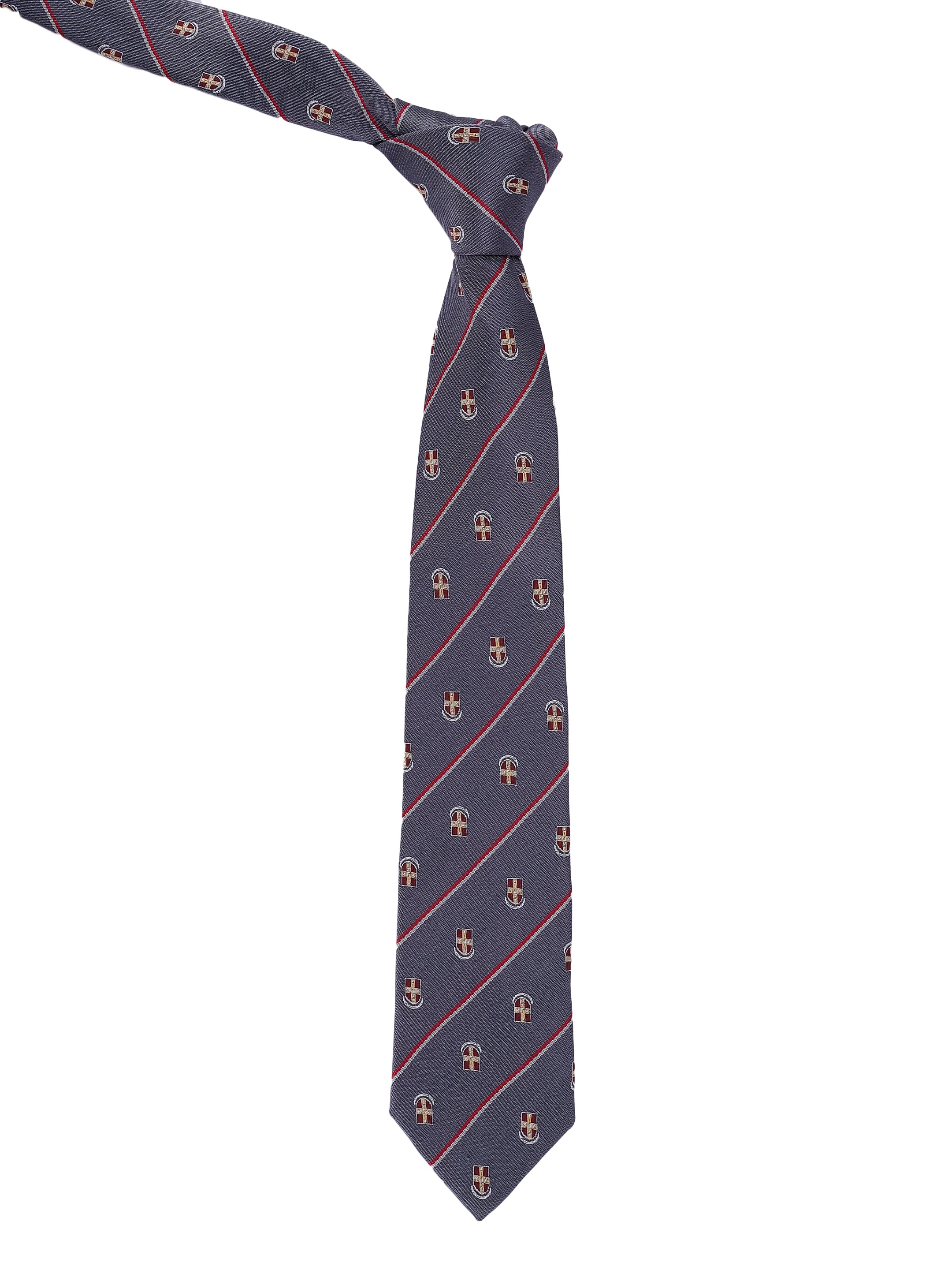Grey Striped Tie For Men with Motifs