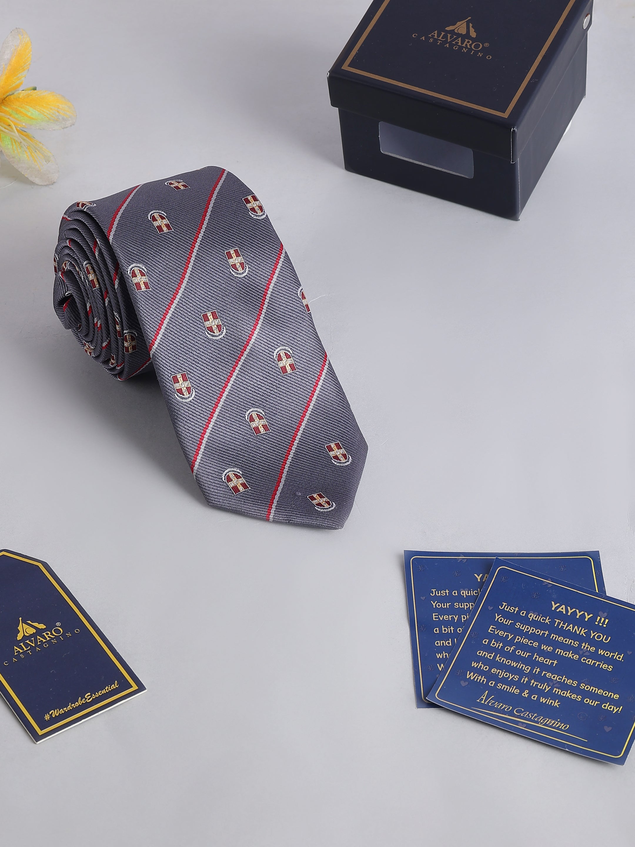 Grey Striped Shield Tie