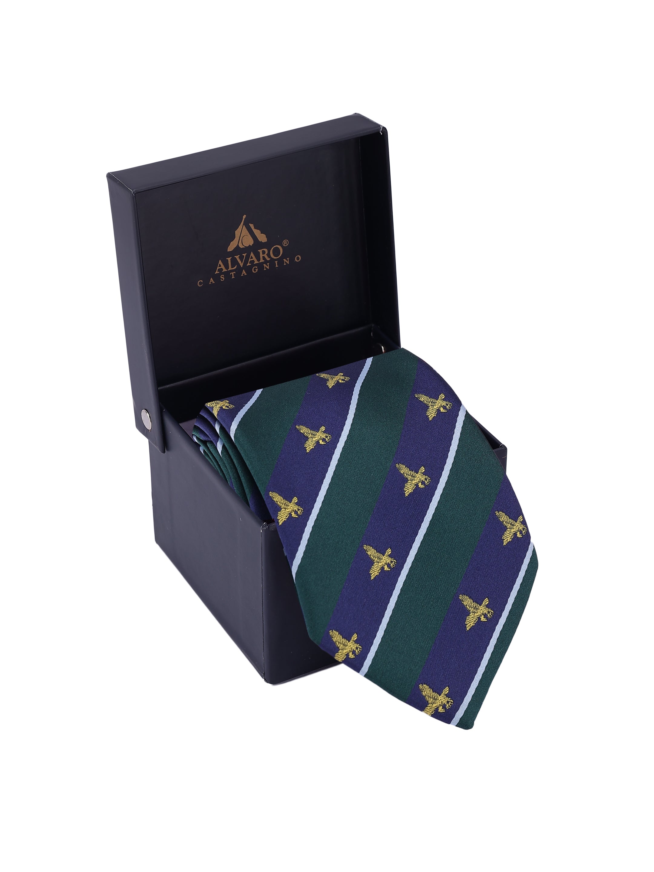 Blue & Green Striped Bird Tie
