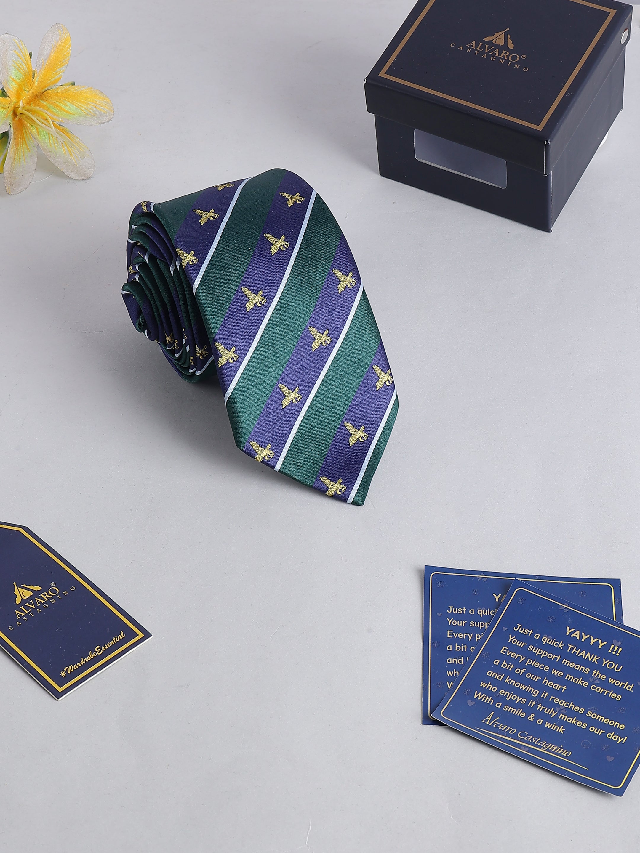Blue & Green Striped Bird Tie