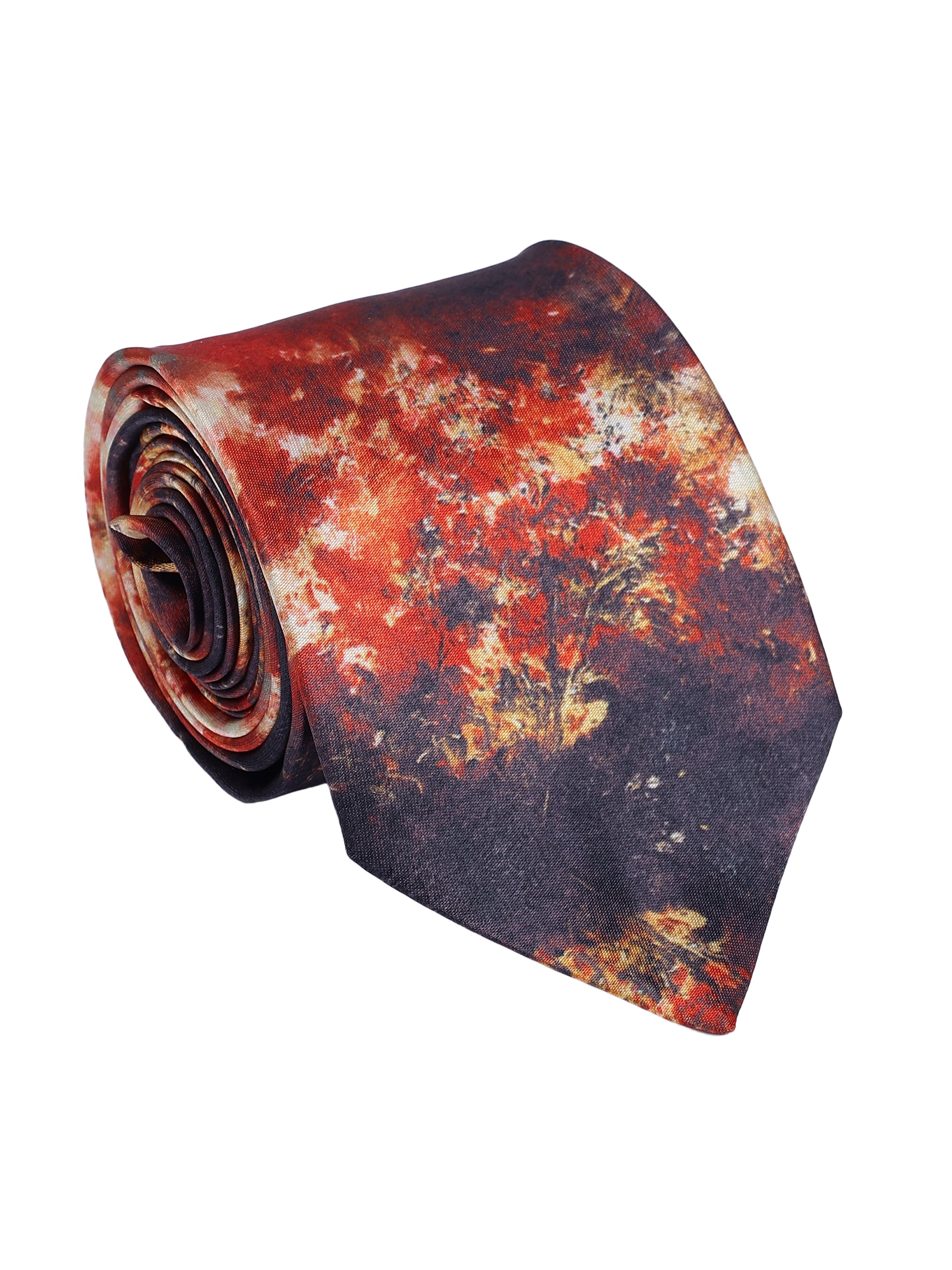 Orange & Black Abstract Printed Necktie for Men