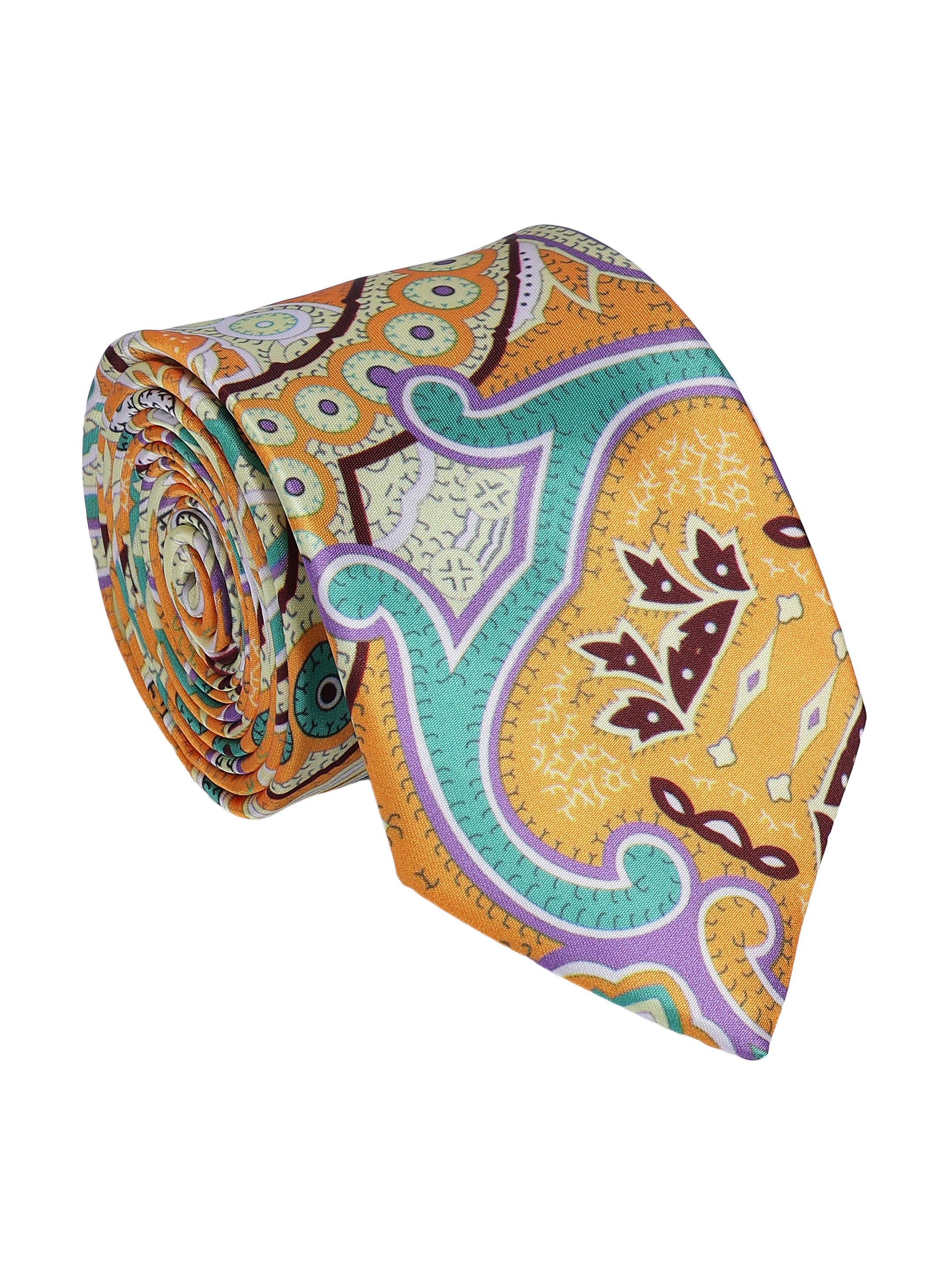 Yellow & Blue Printed Necktie for Men