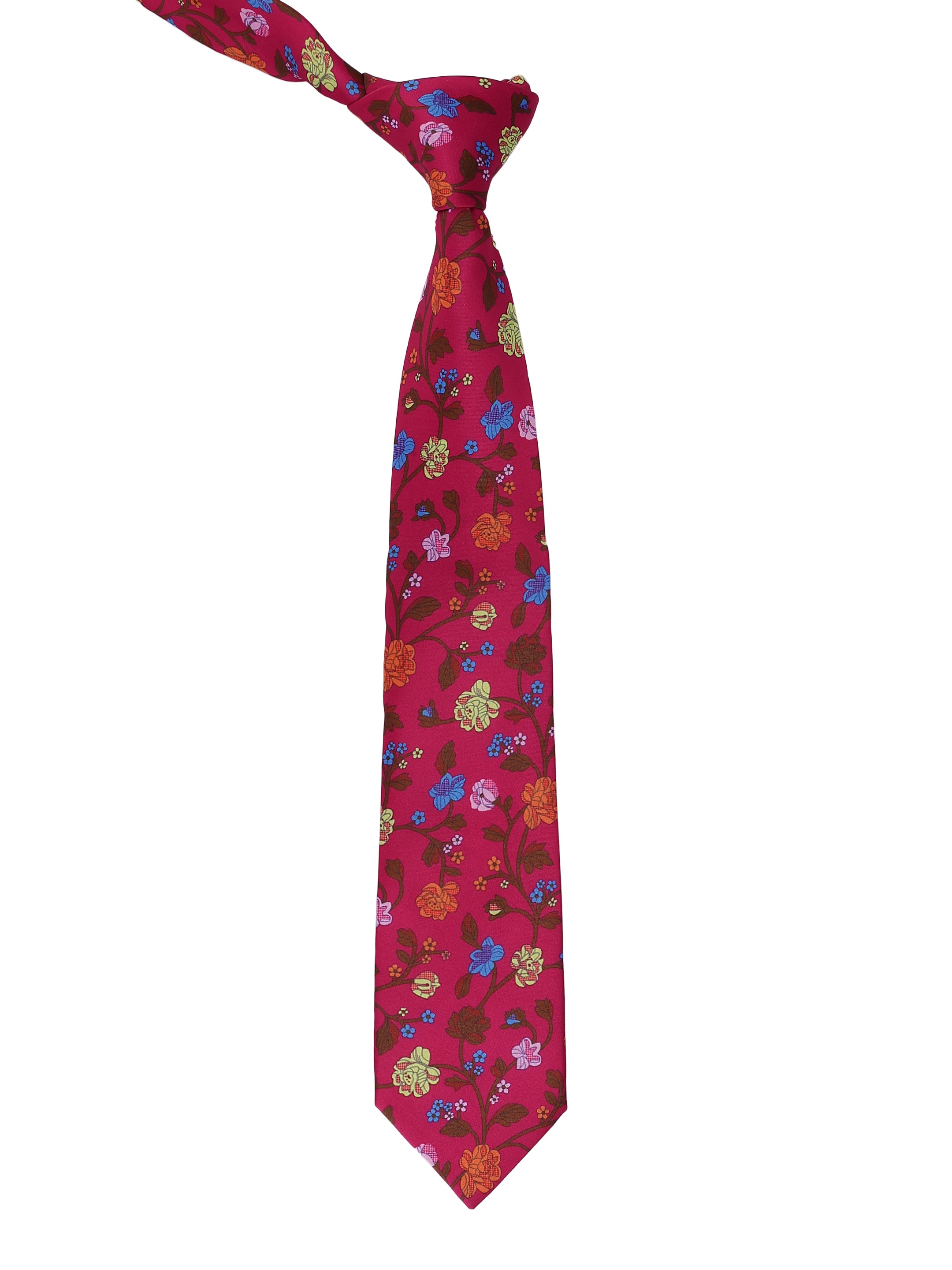 Magenta Floral Printed Necktie for Men