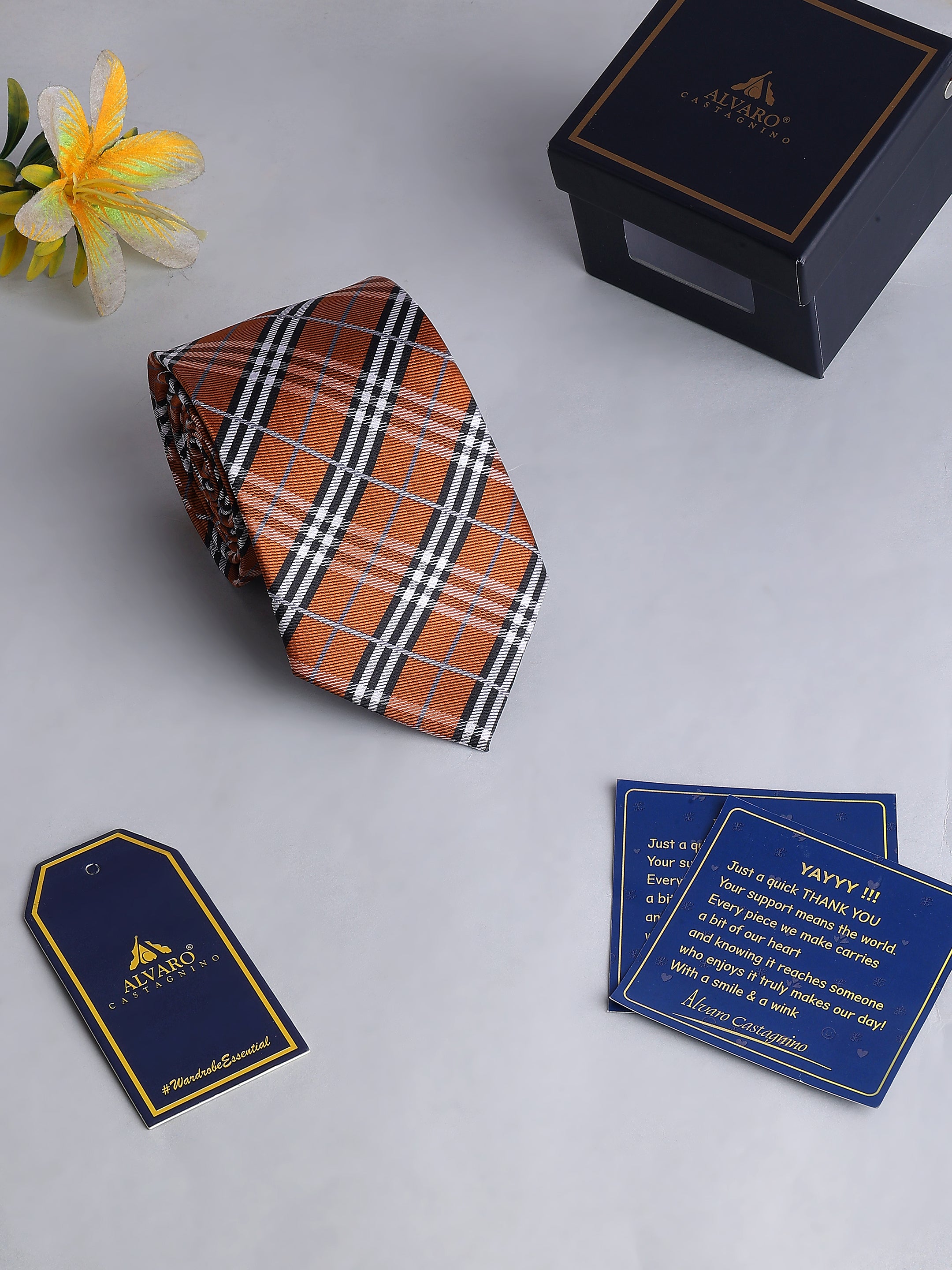 Orange & Brown Check Necktie