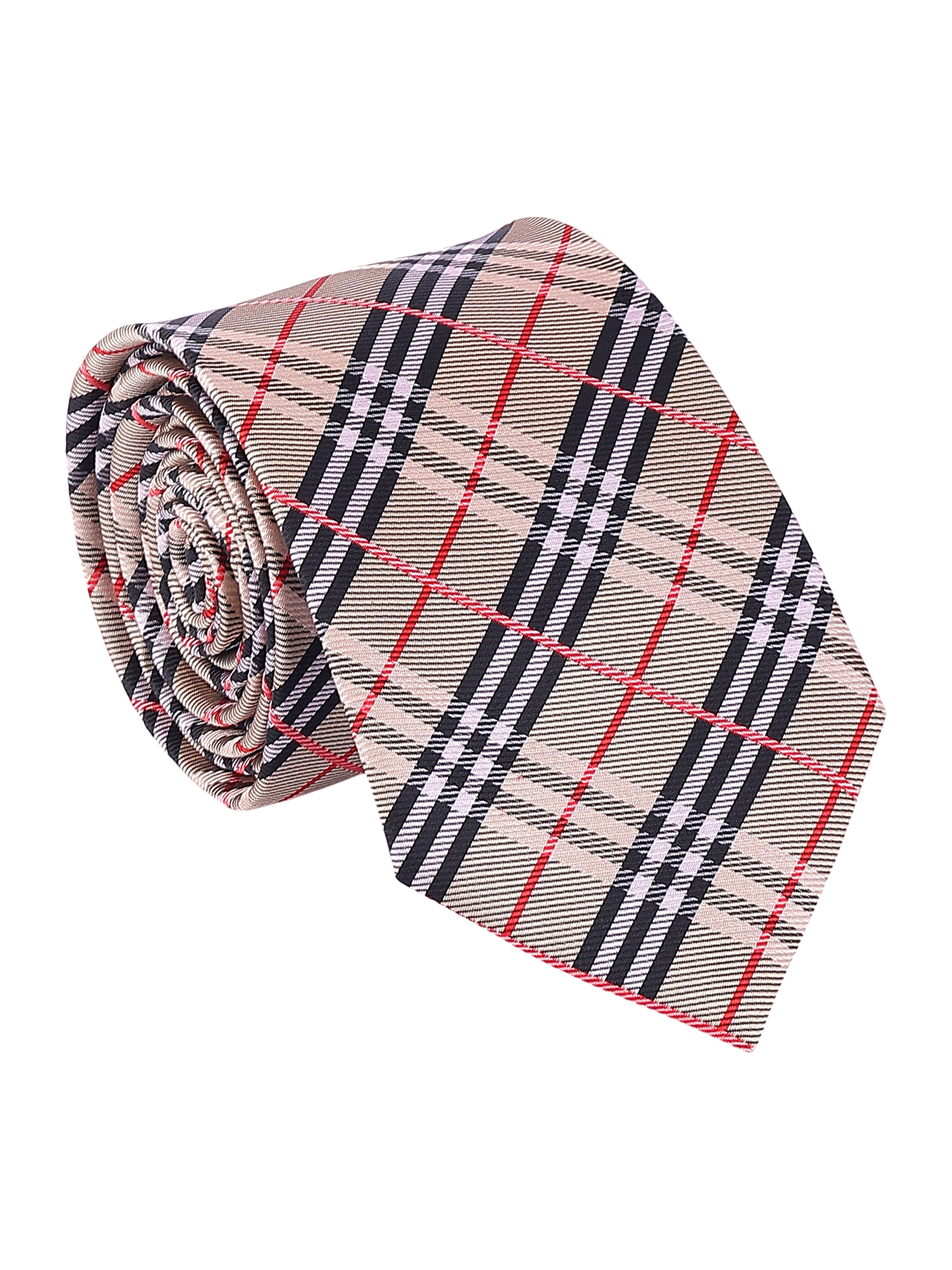 Beige & Crimson Plaid Necktie