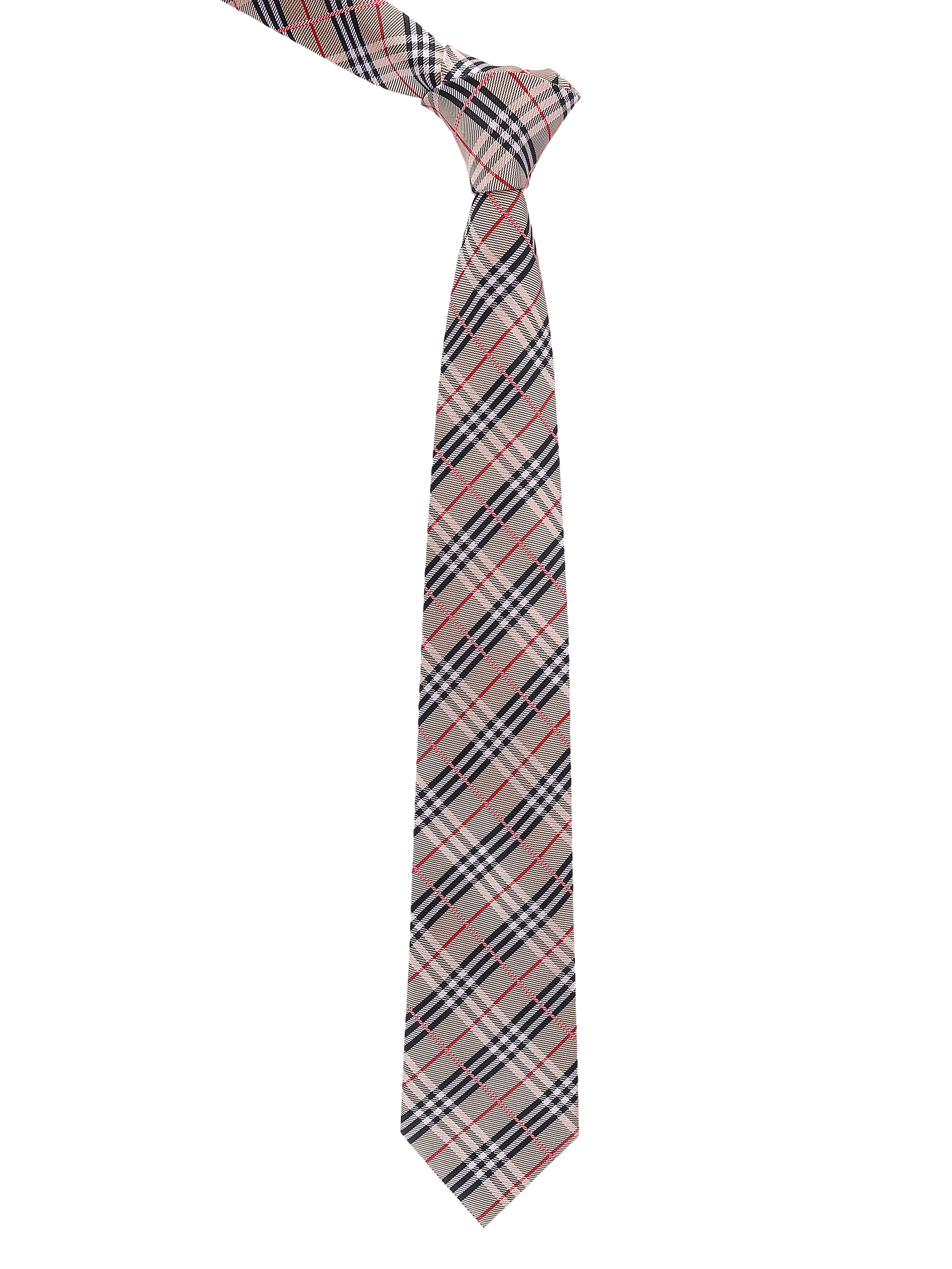 Beige & Crimson Plaid Necktie