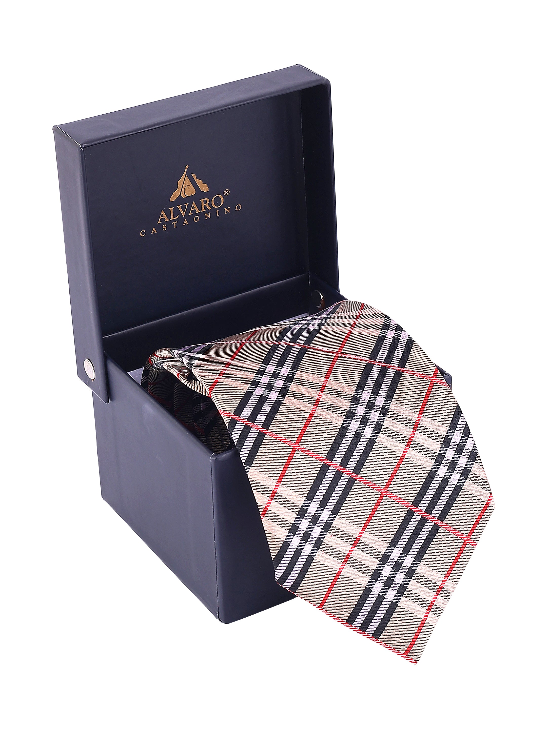 Beige & Crimson Plaid Necktie
