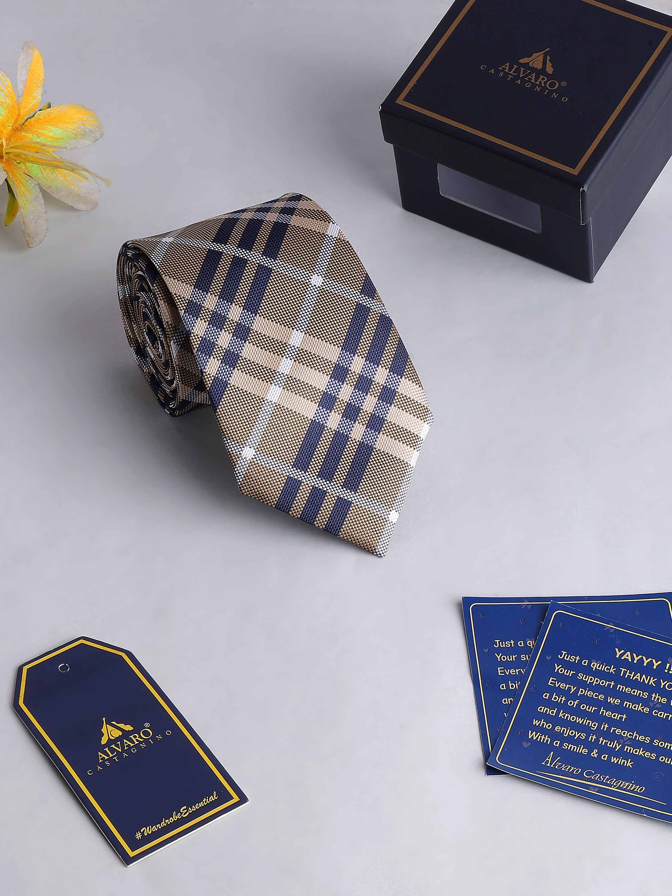 Brown & Navy Check Necktie
