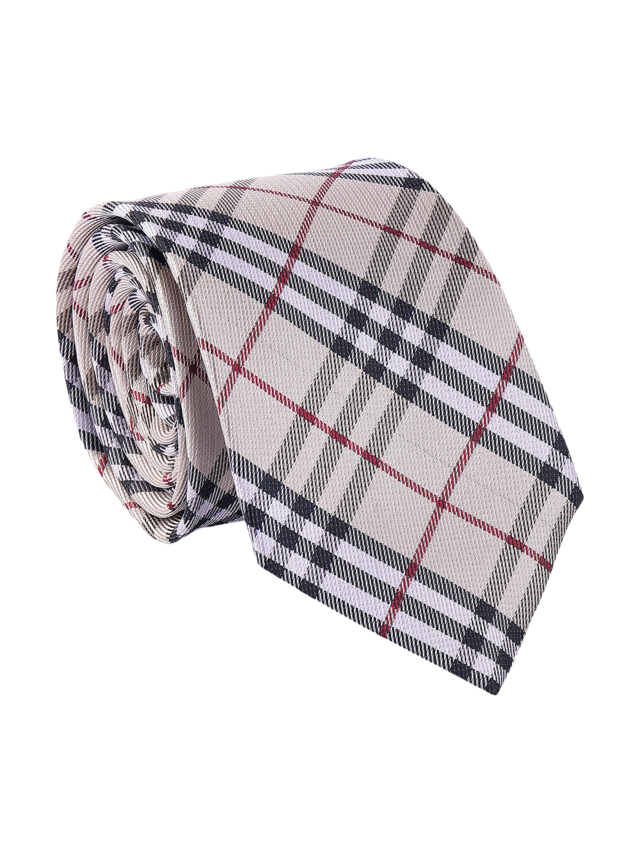 Beige & Crimson Check Necktie