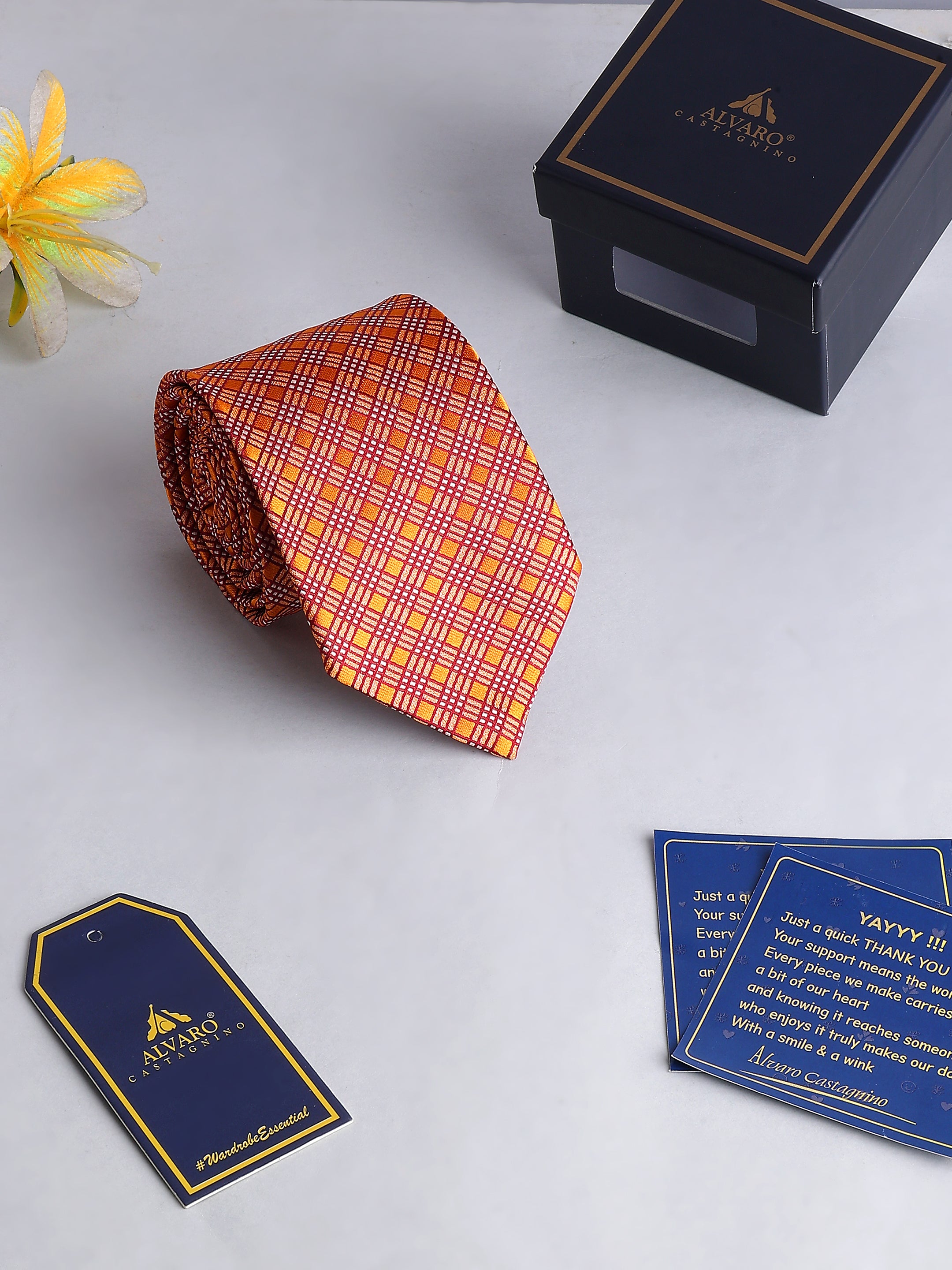 Orange & Crimson Check Necktie