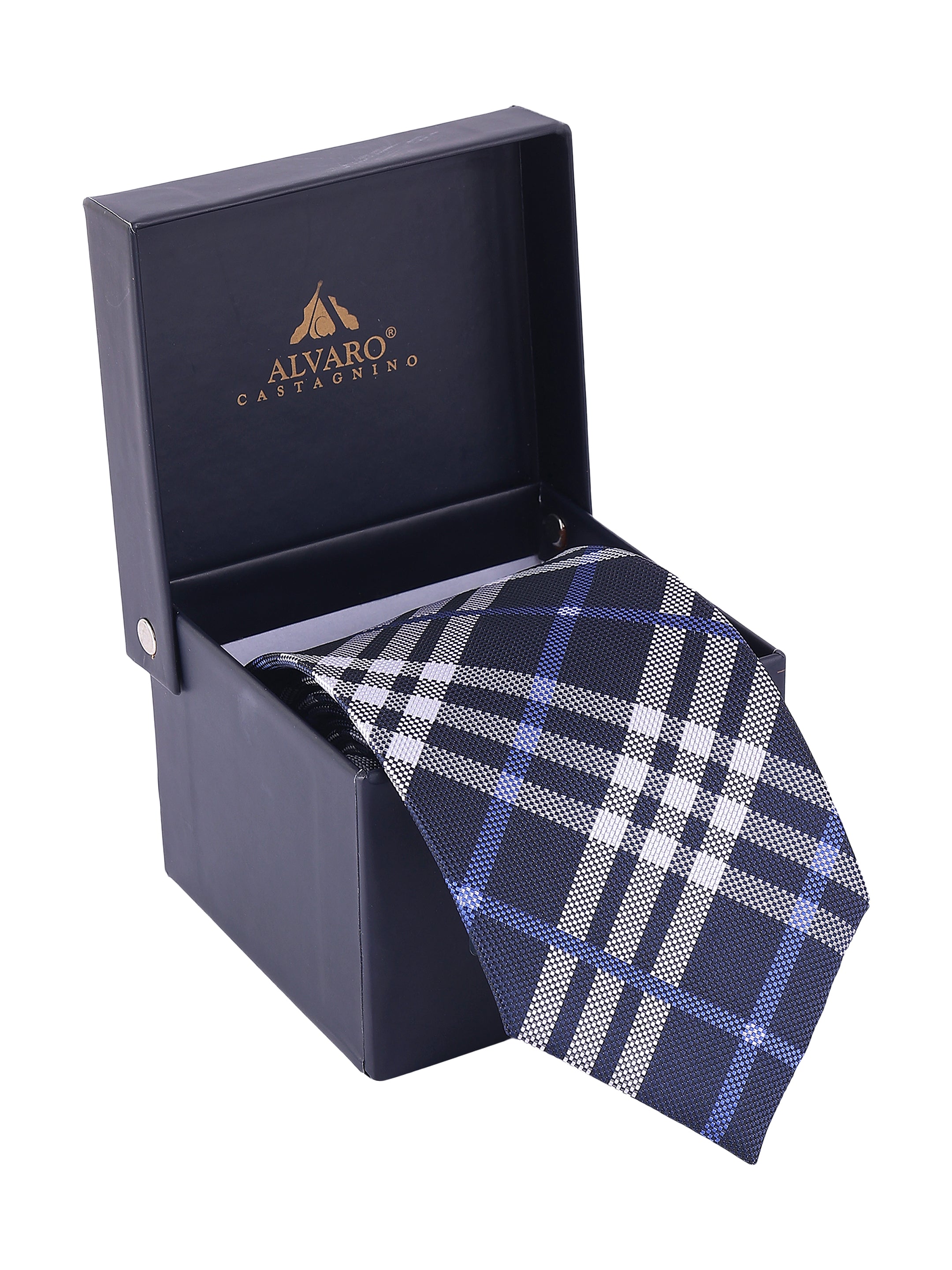 Navy & Silver Check Necktie