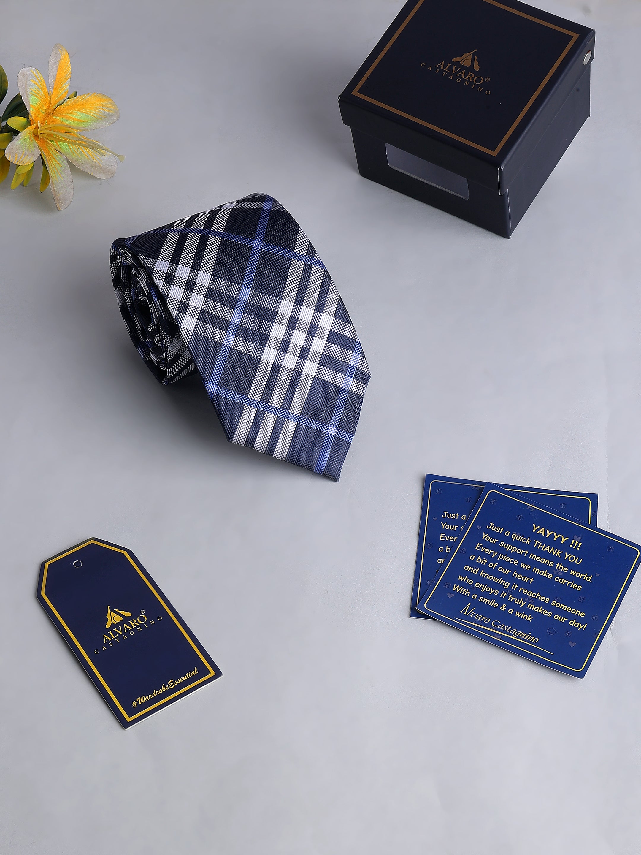 Navy & Silver Check Necktie