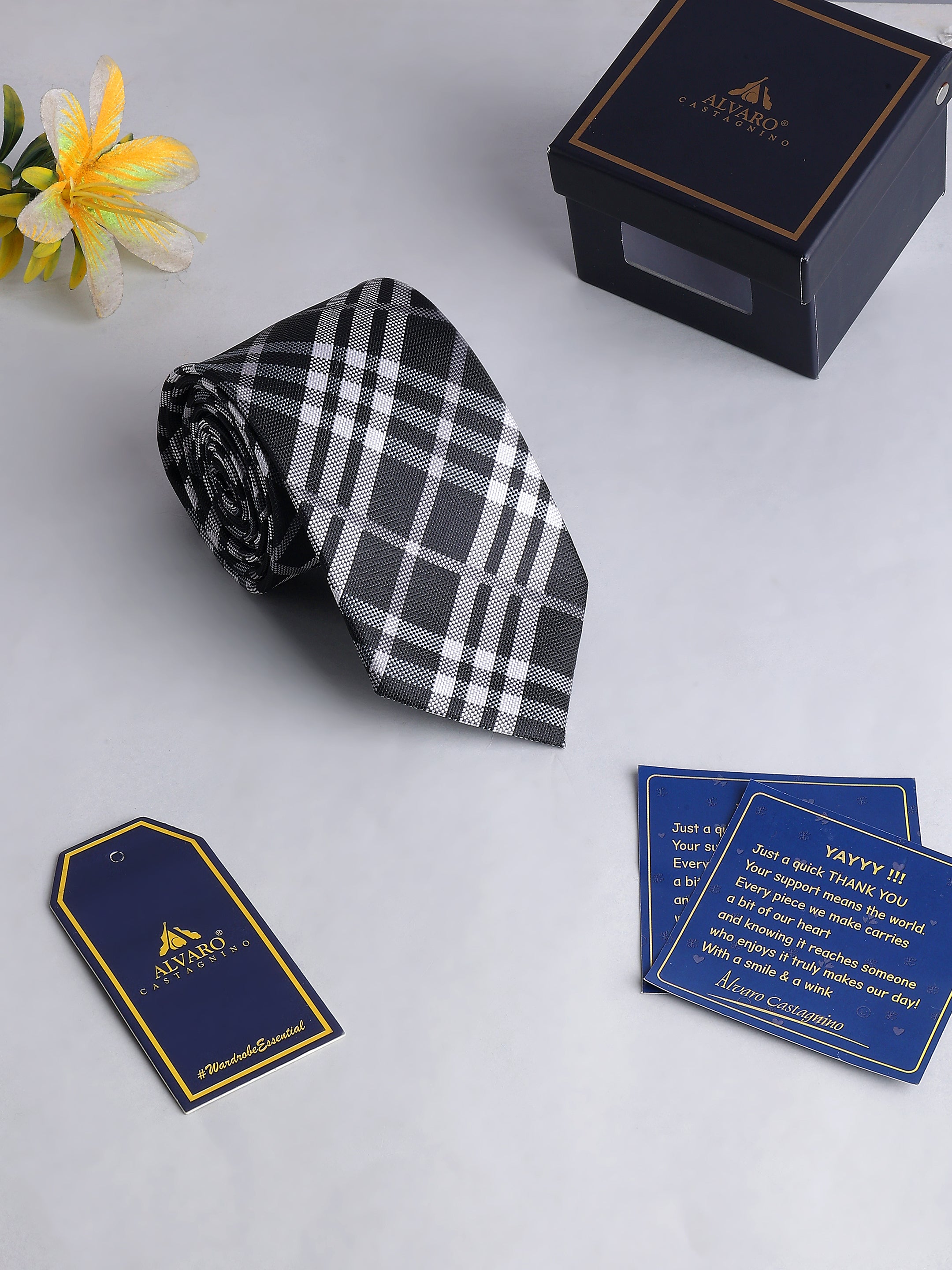 Black & Silver Check Necktie