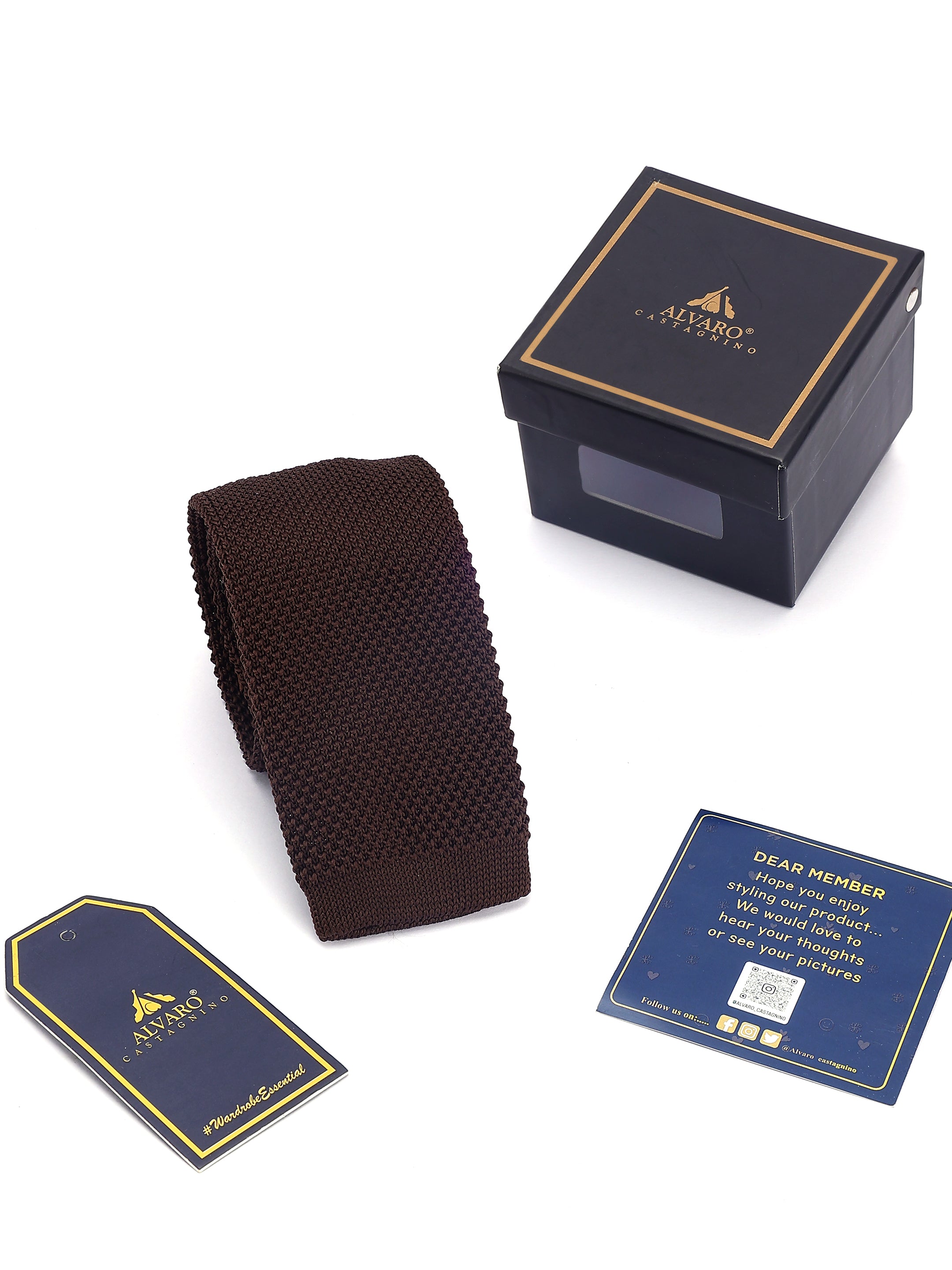 Solid Dark Brown Knitted Necktie